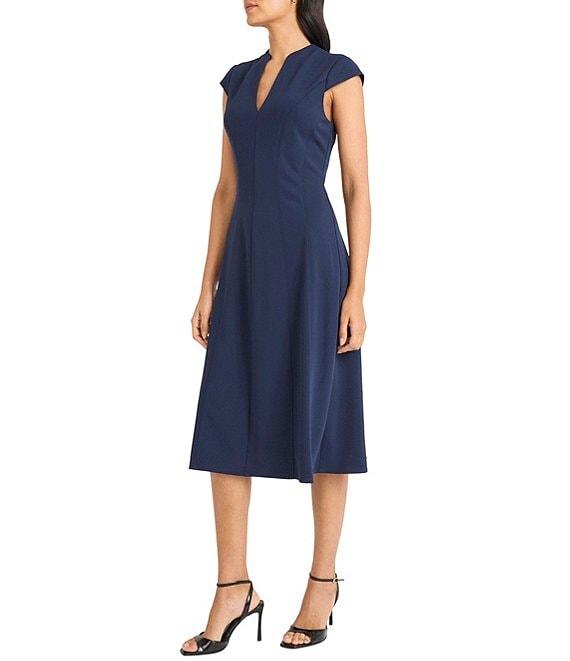 Maggy London Solid Scuba Crepe Cap Sleeve Midi Dress Product Image