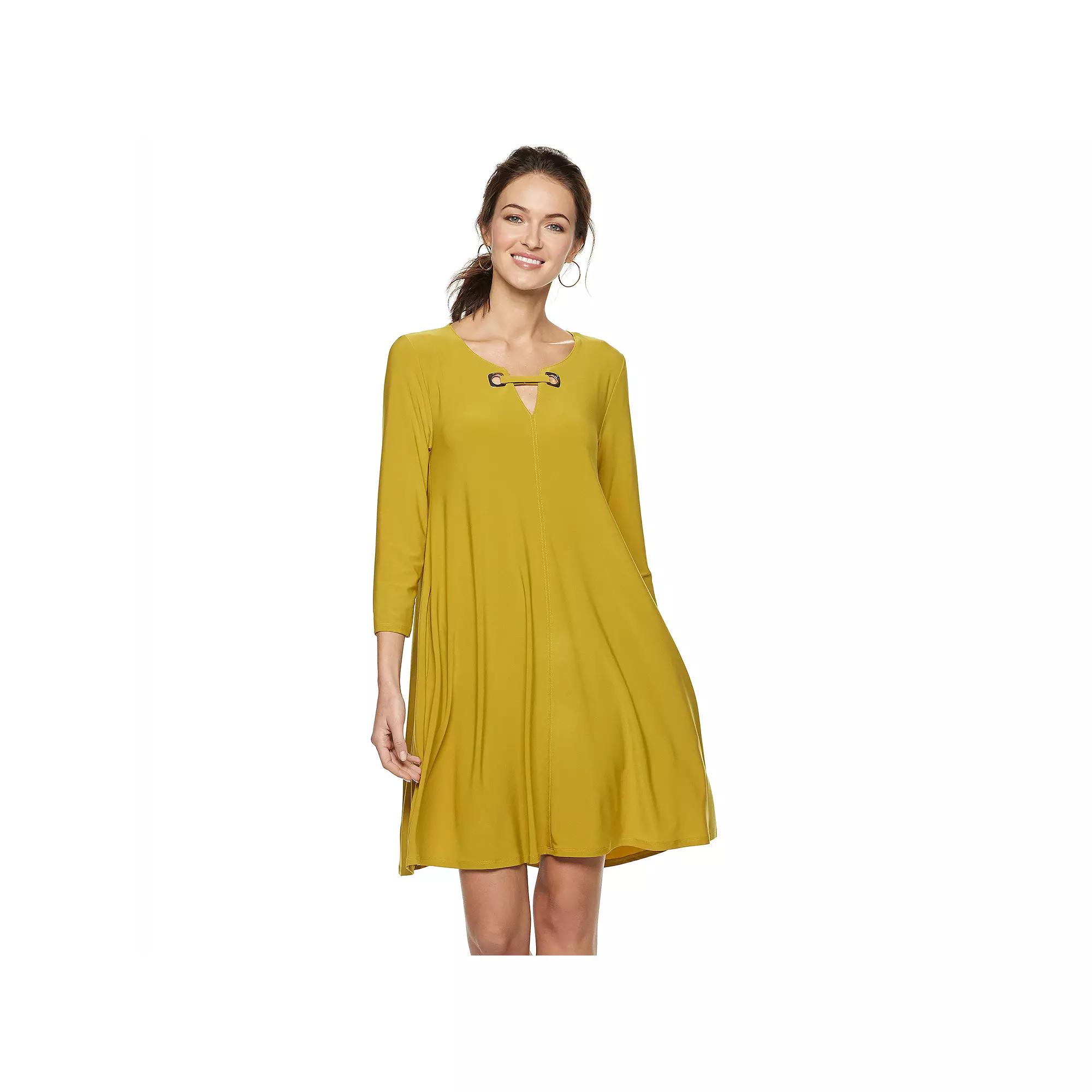 Women's Nina Leonard Embellished Keyhole Swing Dress, Size: Medium, Yellow Product Image