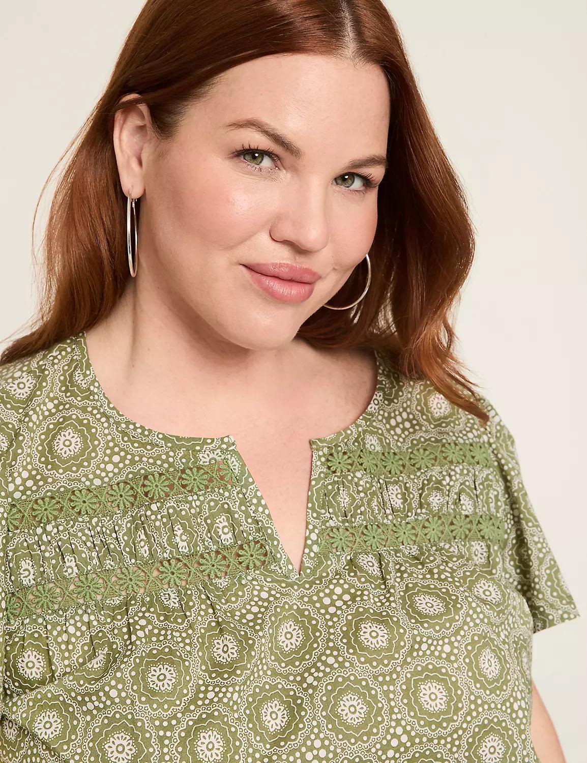 Knit & Woven Lace-Trim Top Product Image