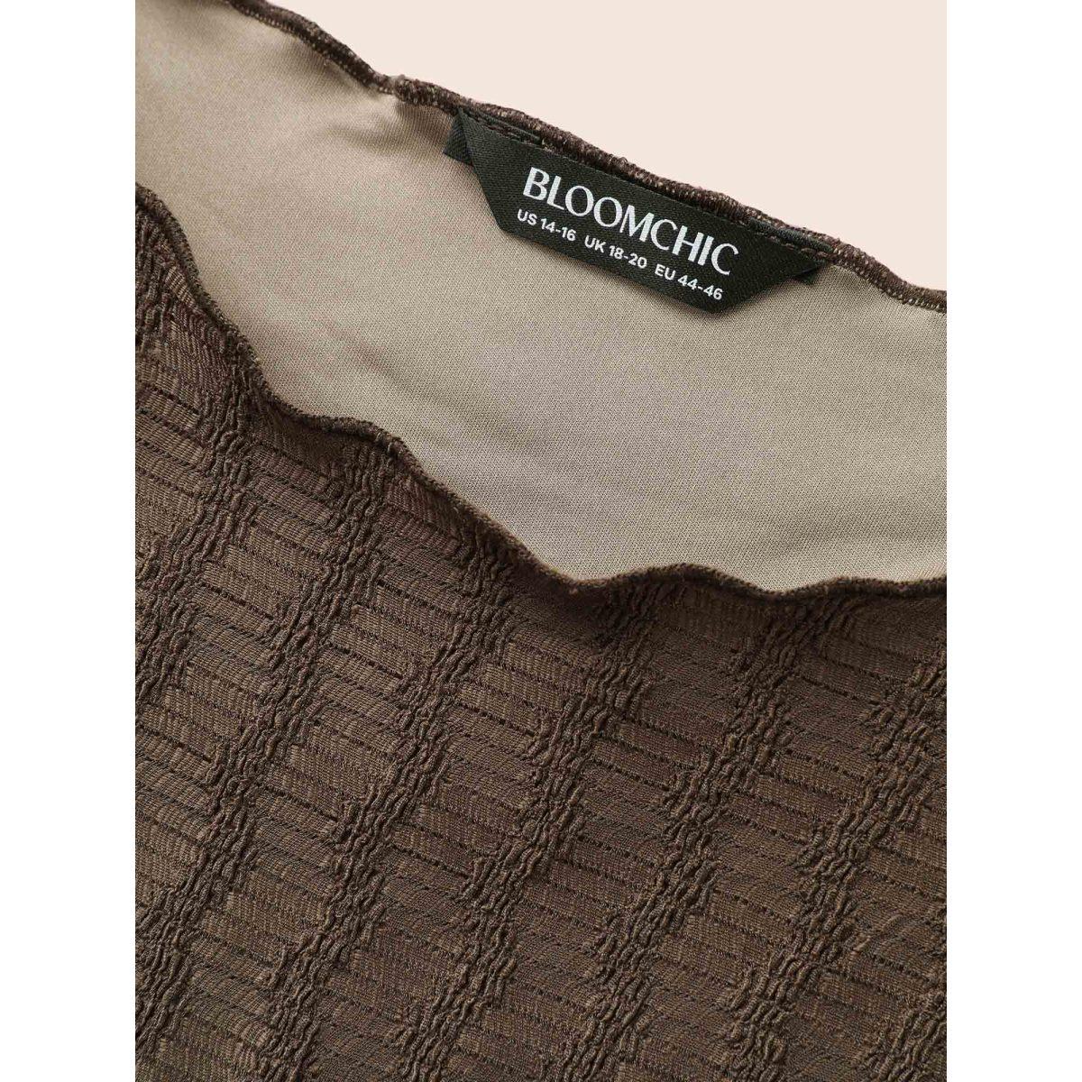 Plus Size Plain Textured Mock Neck Midi Dress DarkBrown Women Resort Texture Mock Neck Short sleeve Curvy BloomChic 28/5X Product Image