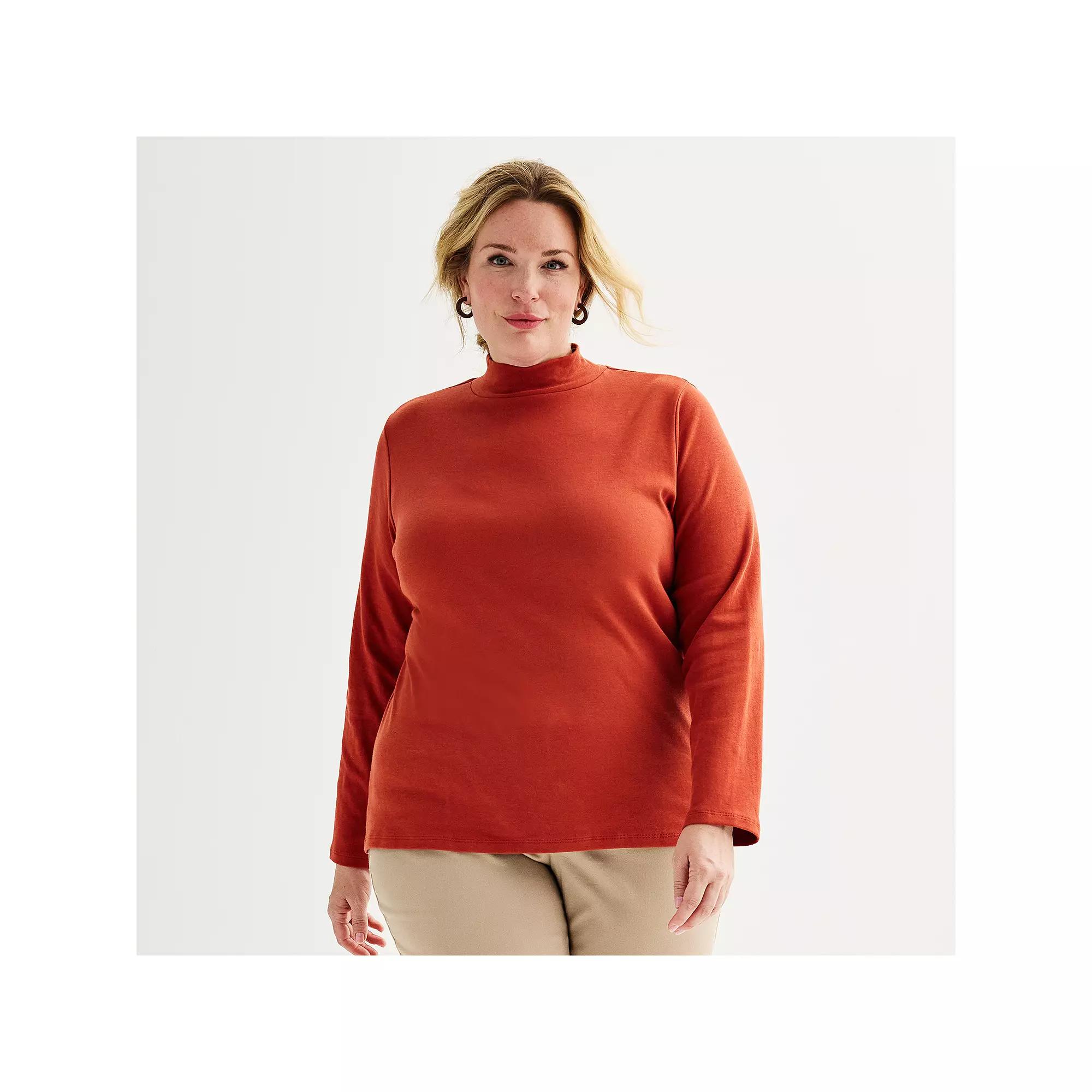 Plus Size Croft & Barrow® Essential Long-Sleeve Mockneck Top, Women's, Size: 5XL, Brandy Red Product Image