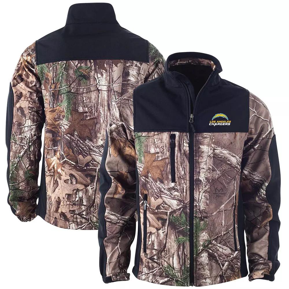 Men's Dunbrooke Realtree Camo/Black Los Angeles Chargers Hunter Softshell Full-Zip Jacket, Size: 3XL, Green Product Image