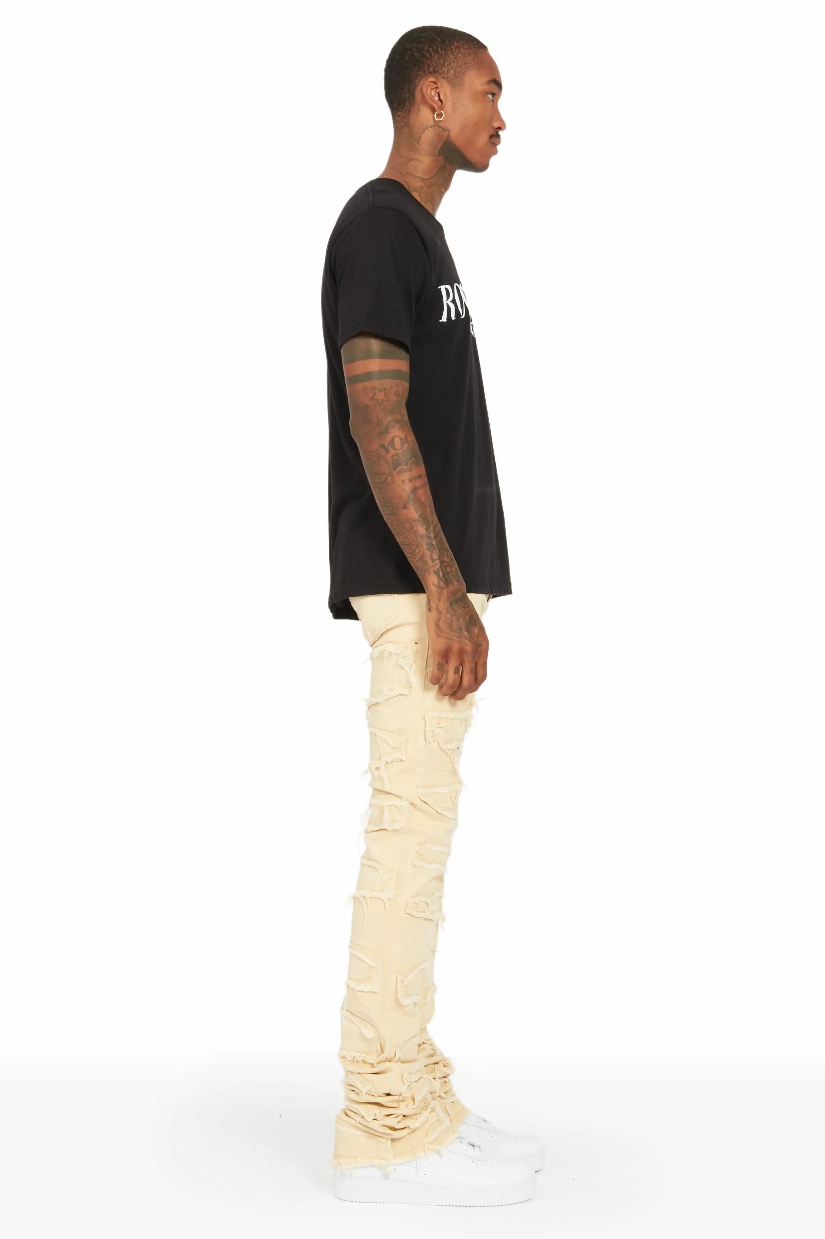Hallie Beige Super Stacked Flare Jean Male Product Image