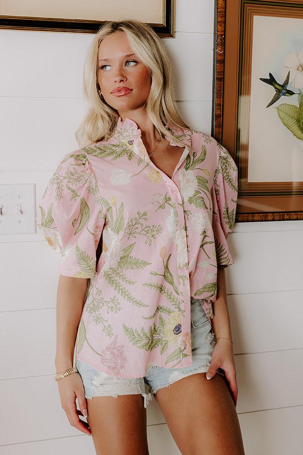 Dreaming Of Dahlias Button Up Top in Pink Product Image