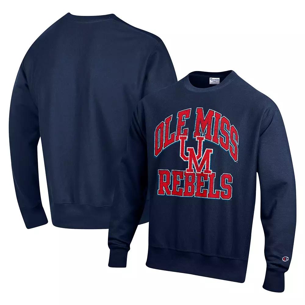 Men's Champion Navy Ole Miss Rebels Vault Late Night Reverse Weave Pullover Sweatshirt, Size: 2XL, Blue Product Image