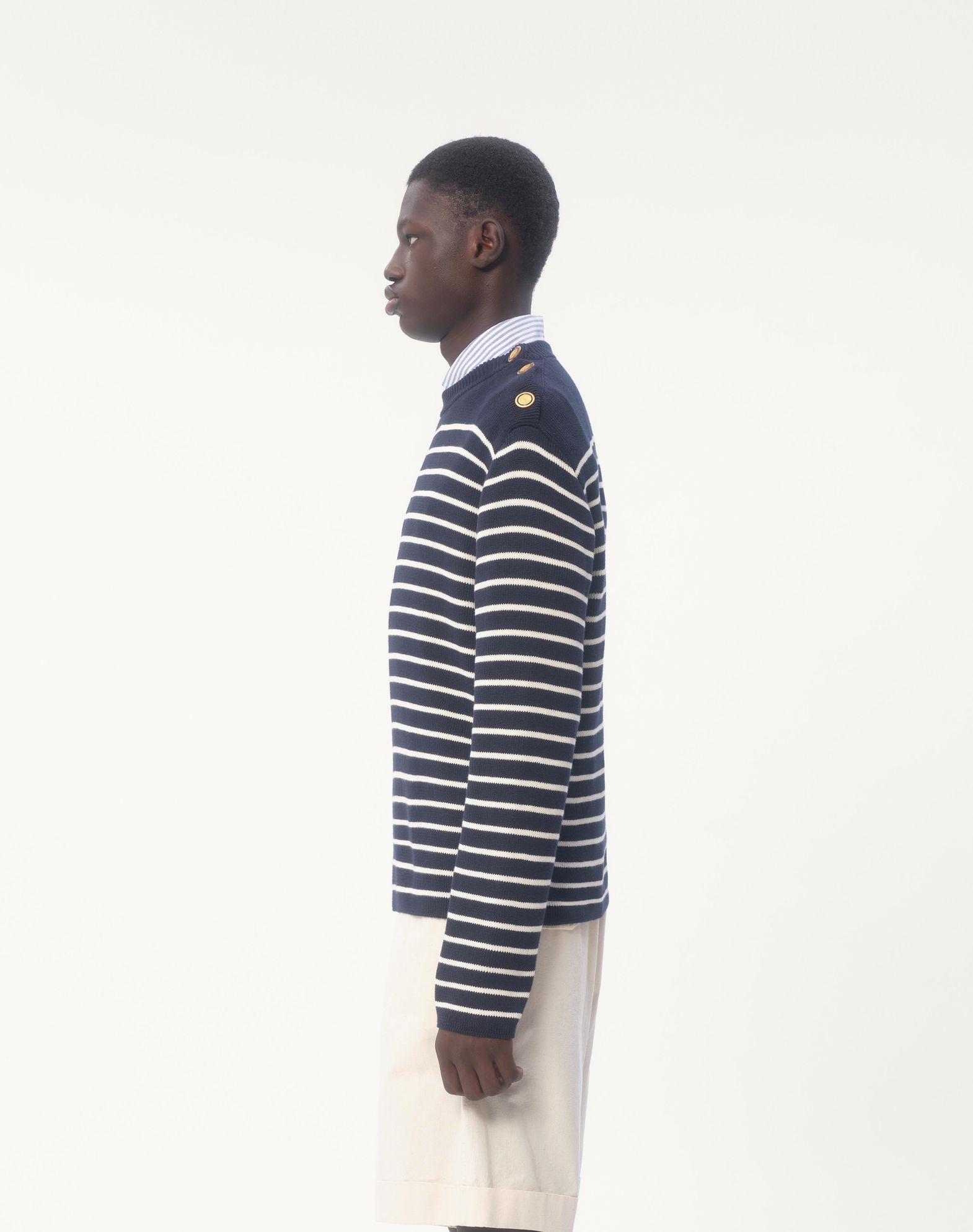 Striped Cotton Crewneck Sweater With Buttons On The Shoulder Product Image