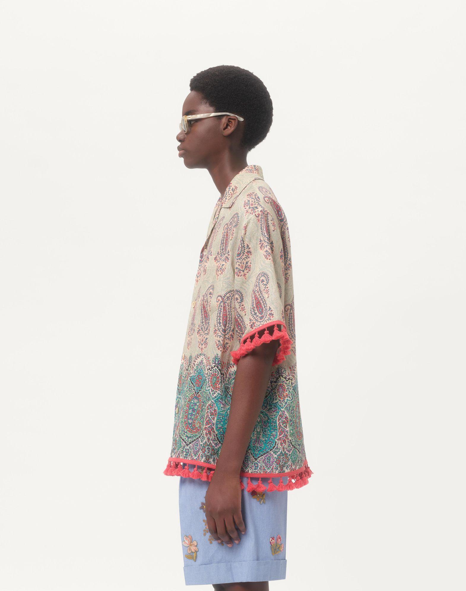 Lightweight Linen Bowling Shirt With Voyage Imaginaire Print Product Image