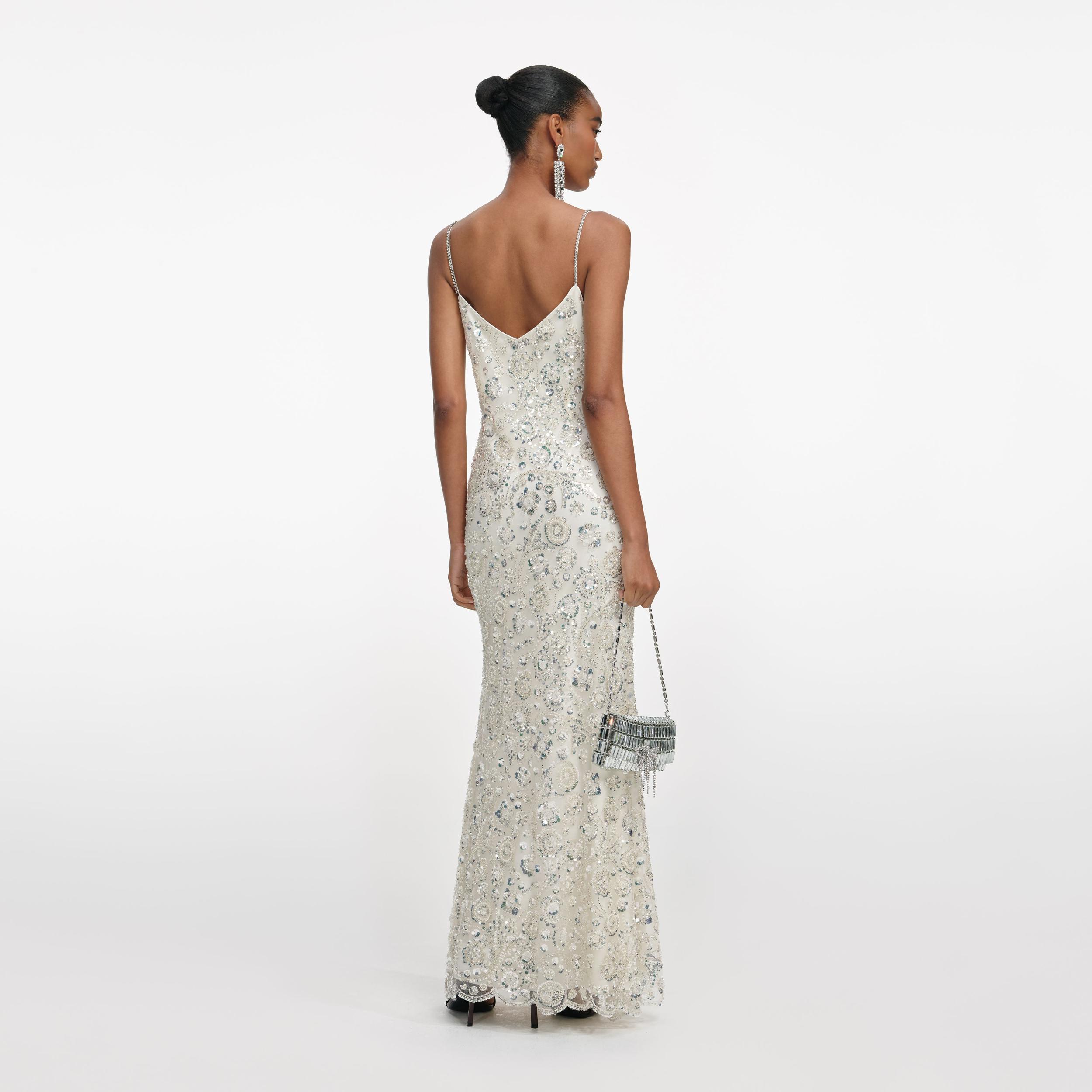 Cream Floral Sequin Maxi Dress Product Image