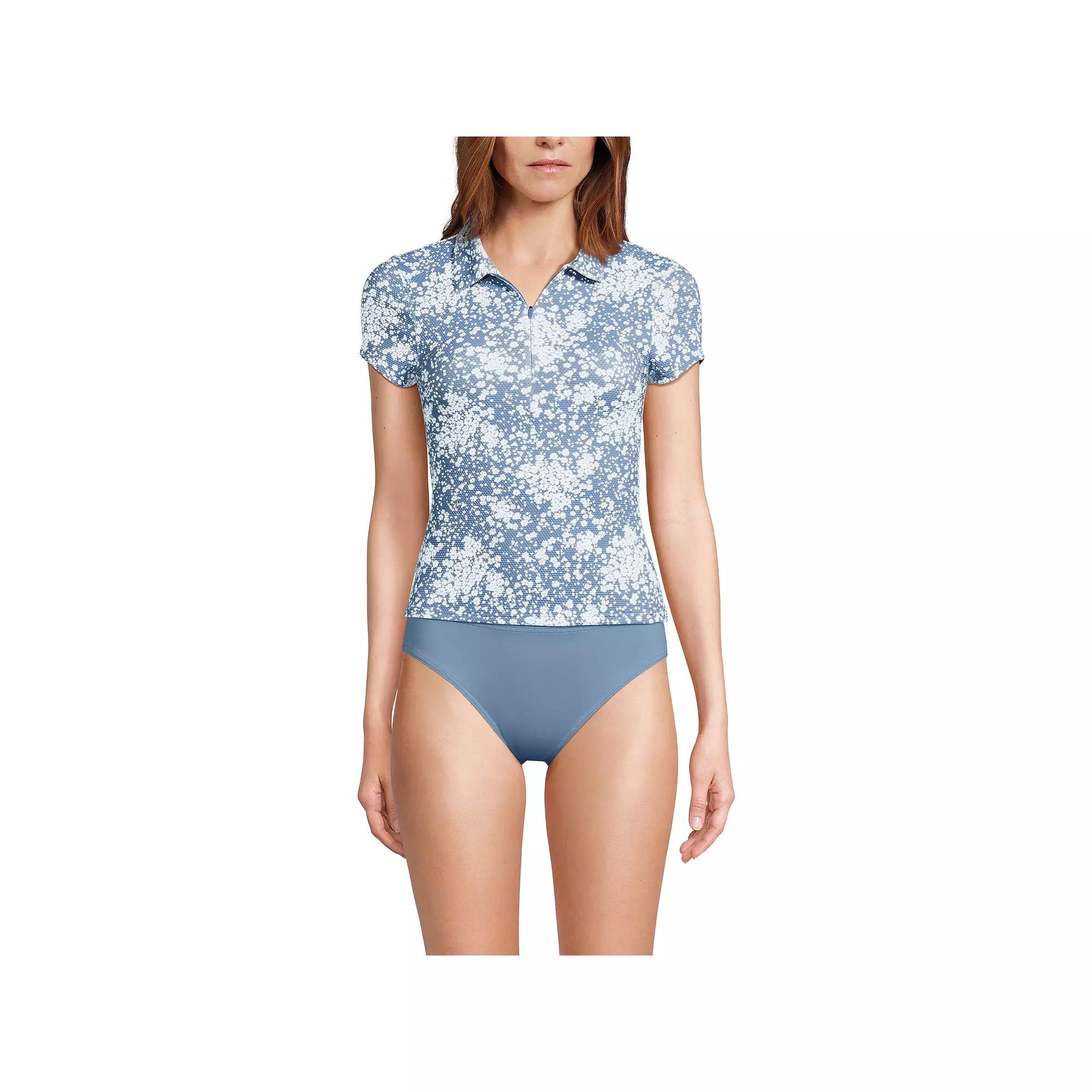 Women's Lands' End Short Sleeve Pique Johnny Collar UPF 50 Rashguard, Size: XS, Dusk Meadow Floral Product Image