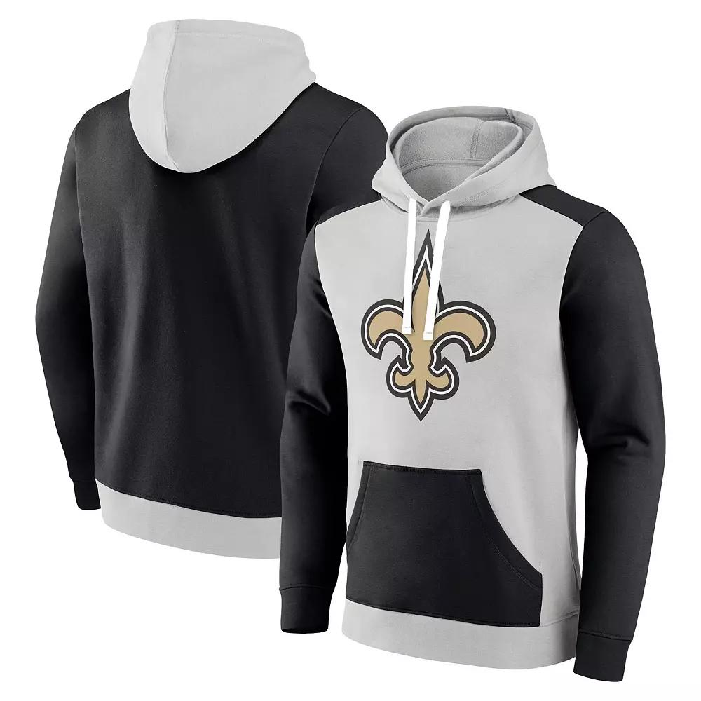 Men's Fanatics Branded Silver/Black New Orleans Saints Big & Tall Team Fleece Pullover Hoodie, Size: 2XLT Product Image