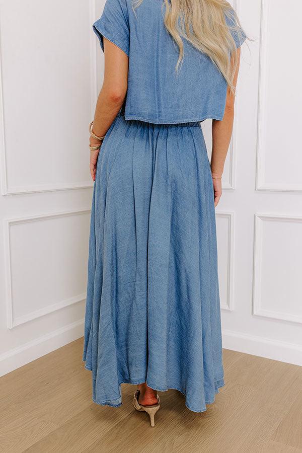 Farmers Market Stroll High Waist Chambray Midi Skirt Product Image