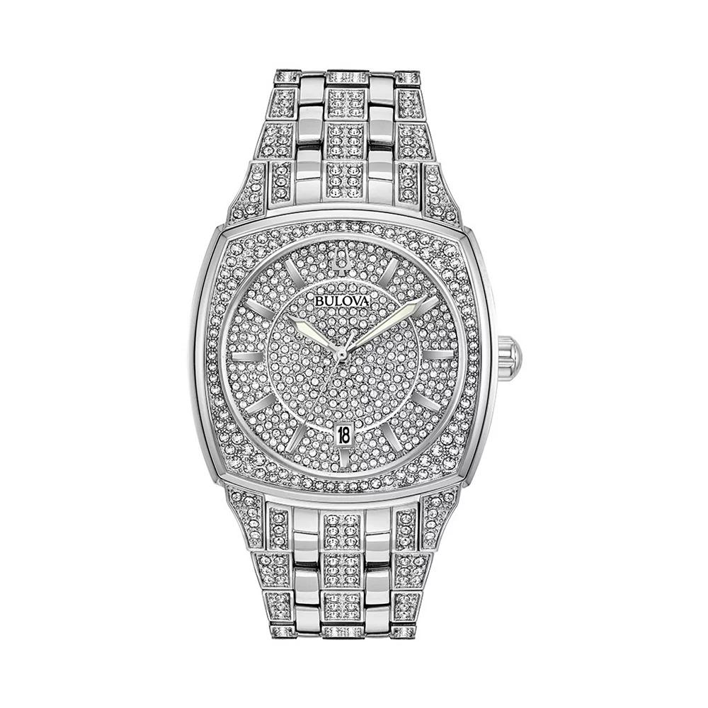 Bulova Mens Crystal Watch, Pave Dial - 96B296, Silver Tone Product Image