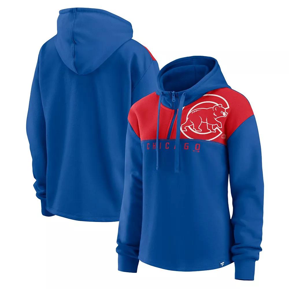 Women's Fanatics Branded Royal Chicago Cubs Iconic Overslide Color-Block Quarter-Zip Hoodie,  Product Image