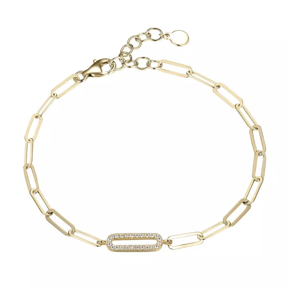 Sterling Silver Cubic Zirconia Paper Clip Chain Link Bracelet, Women's, Size: 6.5", Gold Tone Product Image