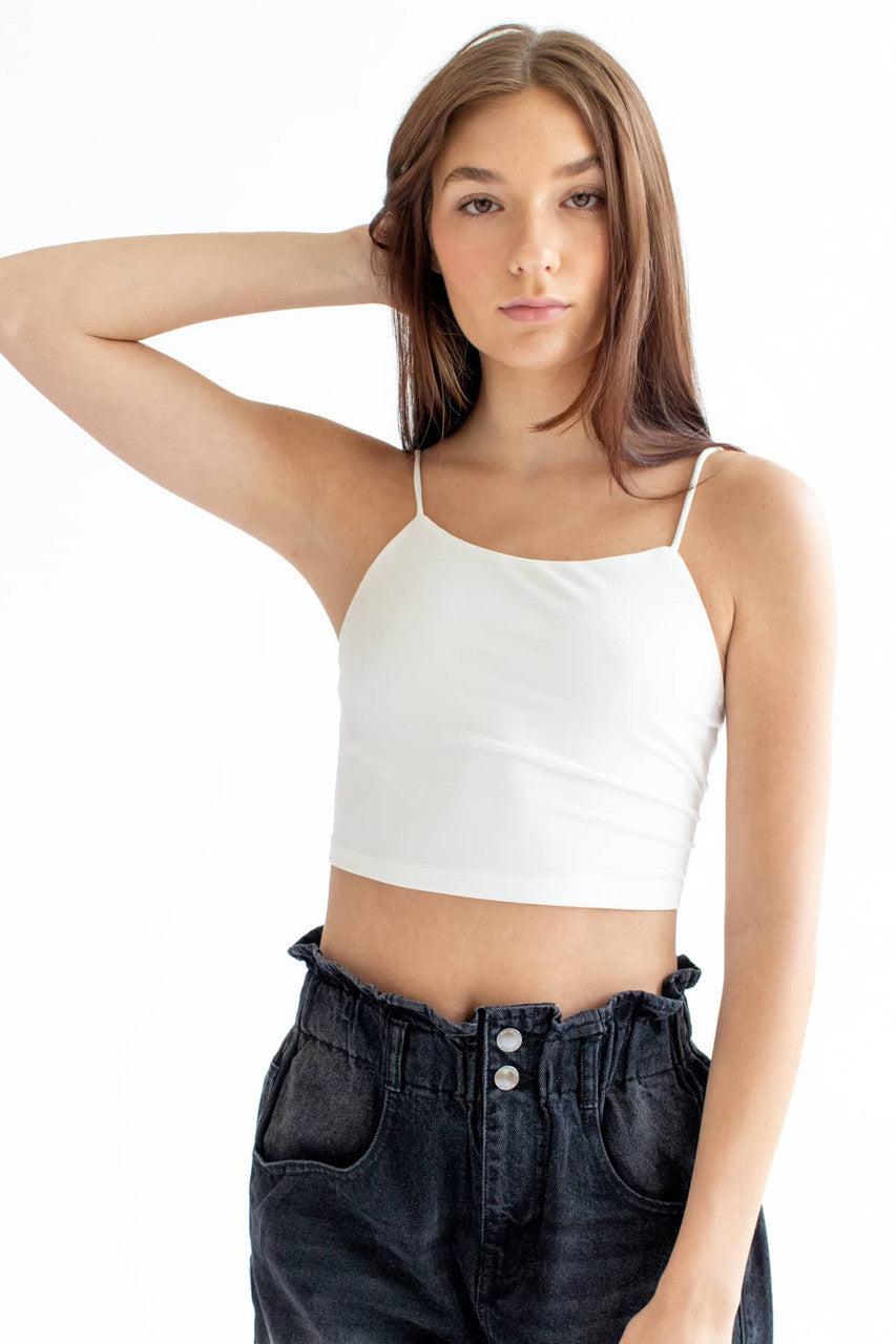 White Lace Up Back Cropped Top Product Image
