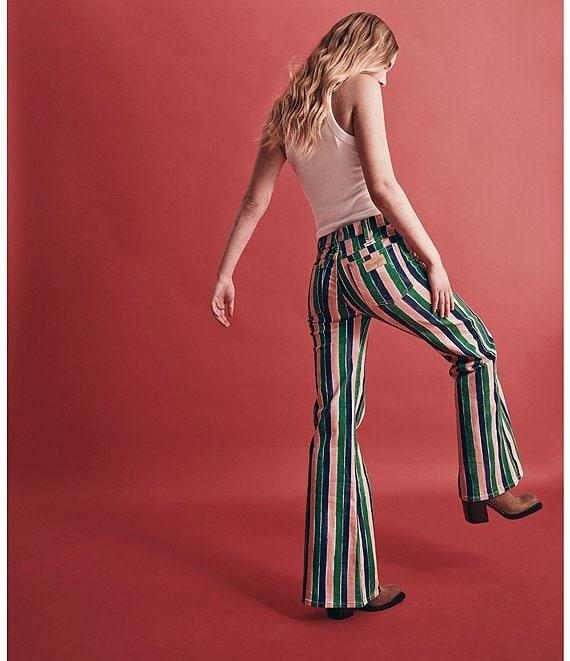 Wrangler Wanderer Denim Painterly Stripe Mid Rise Wide Vintage Flare Jeans Product Image