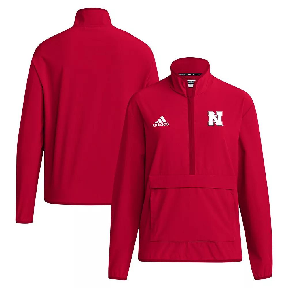 Men's adidas Scarlet Nebraska Huskers Coaches Sideline Half-Zip Jacket,  Product Image