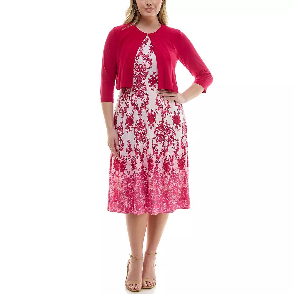 Plus Size Danny & Nicole 2-Piece Cardigan & Dress Set, Women's, Size: 16 W, Watermelon Ivory Product Image