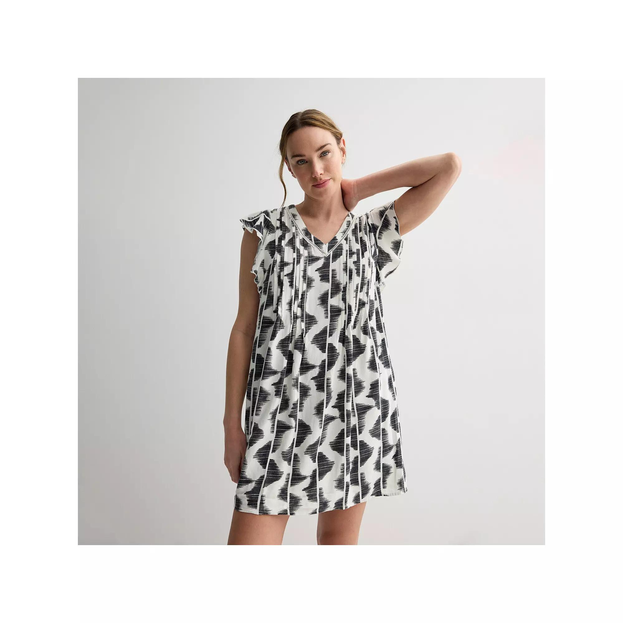 Women's Sonoma Goods For Life® Flutter Sleeve Pintuck Dress, Size: XL, Gray Geo Lines Product Image