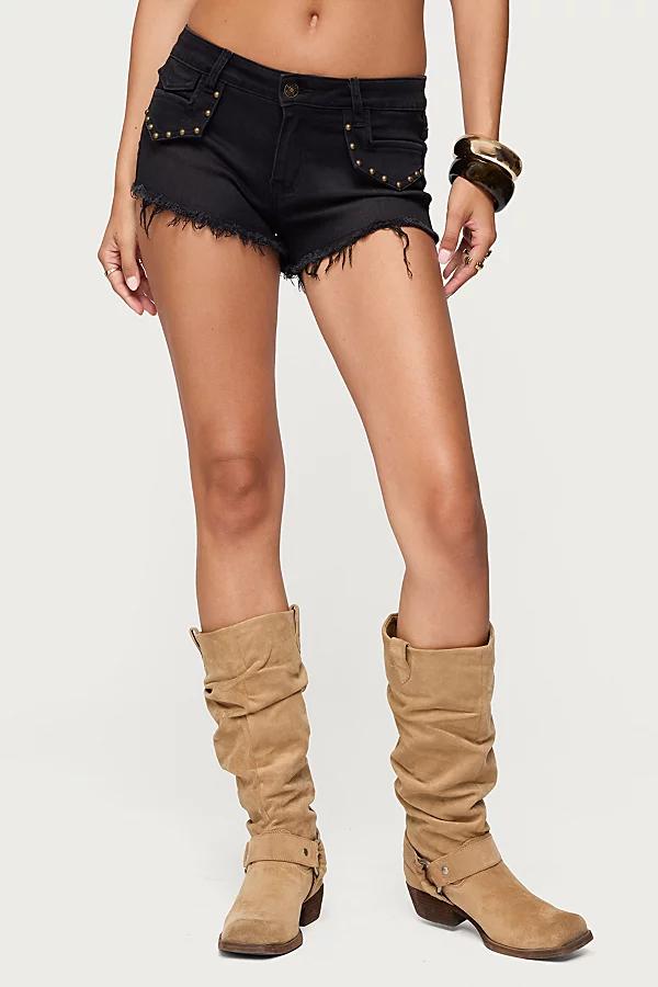 Edikted Studded Low Rise Denim Micro Shorts Womens at Urban Outfitters Product Image