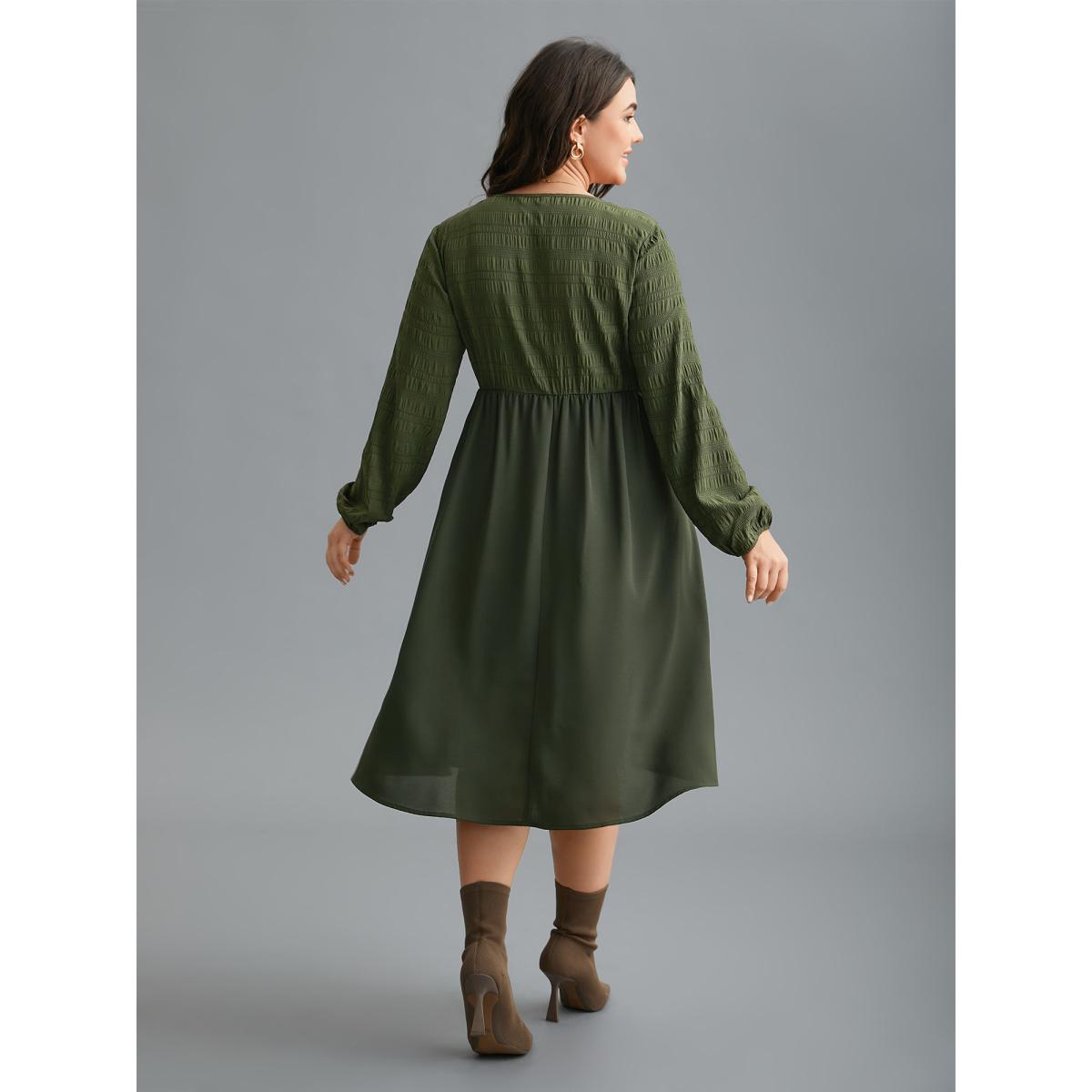 Plus Size V-Neck Splicing Textured Knit Dress ArmyGreen Women Elegant Texture Knit Dresses Bloomchic 28/5X Product Image