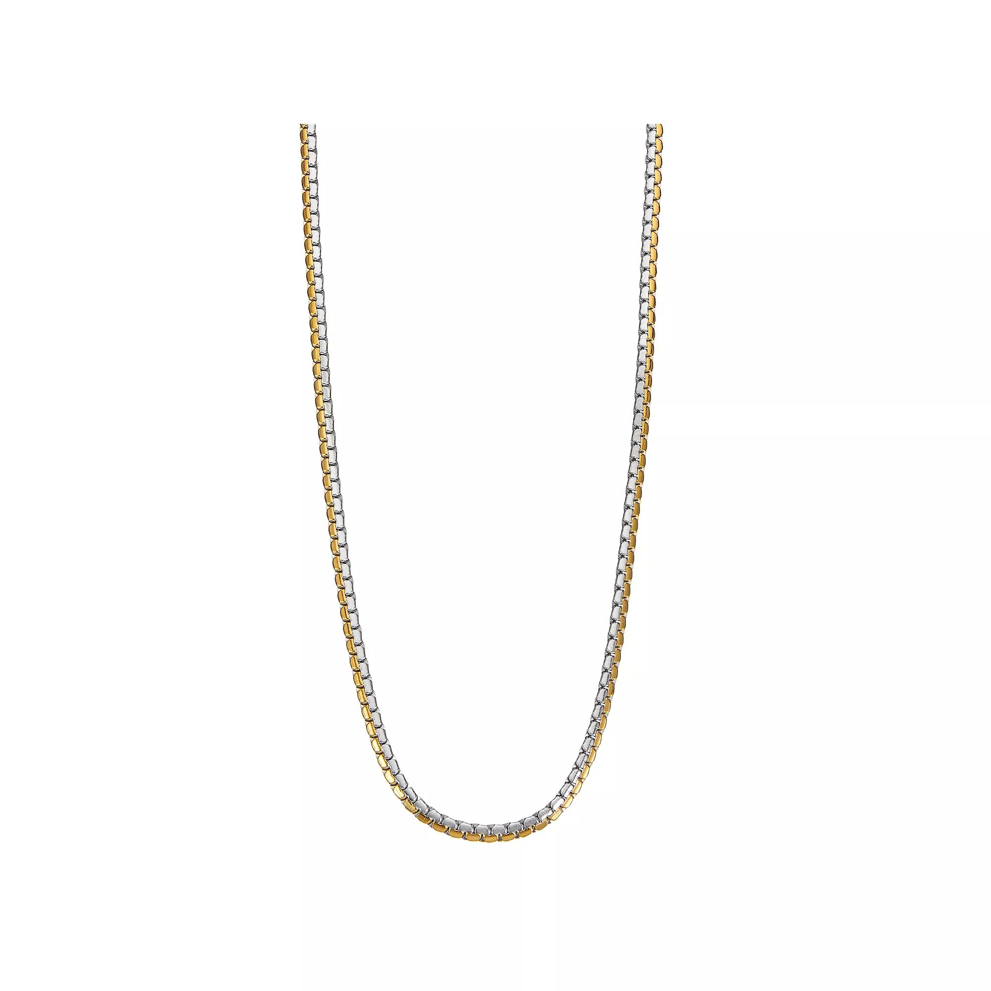 Men's Gold Tone Stainless Steel Flat Box Chain Necklace, Size: 24" Product Image