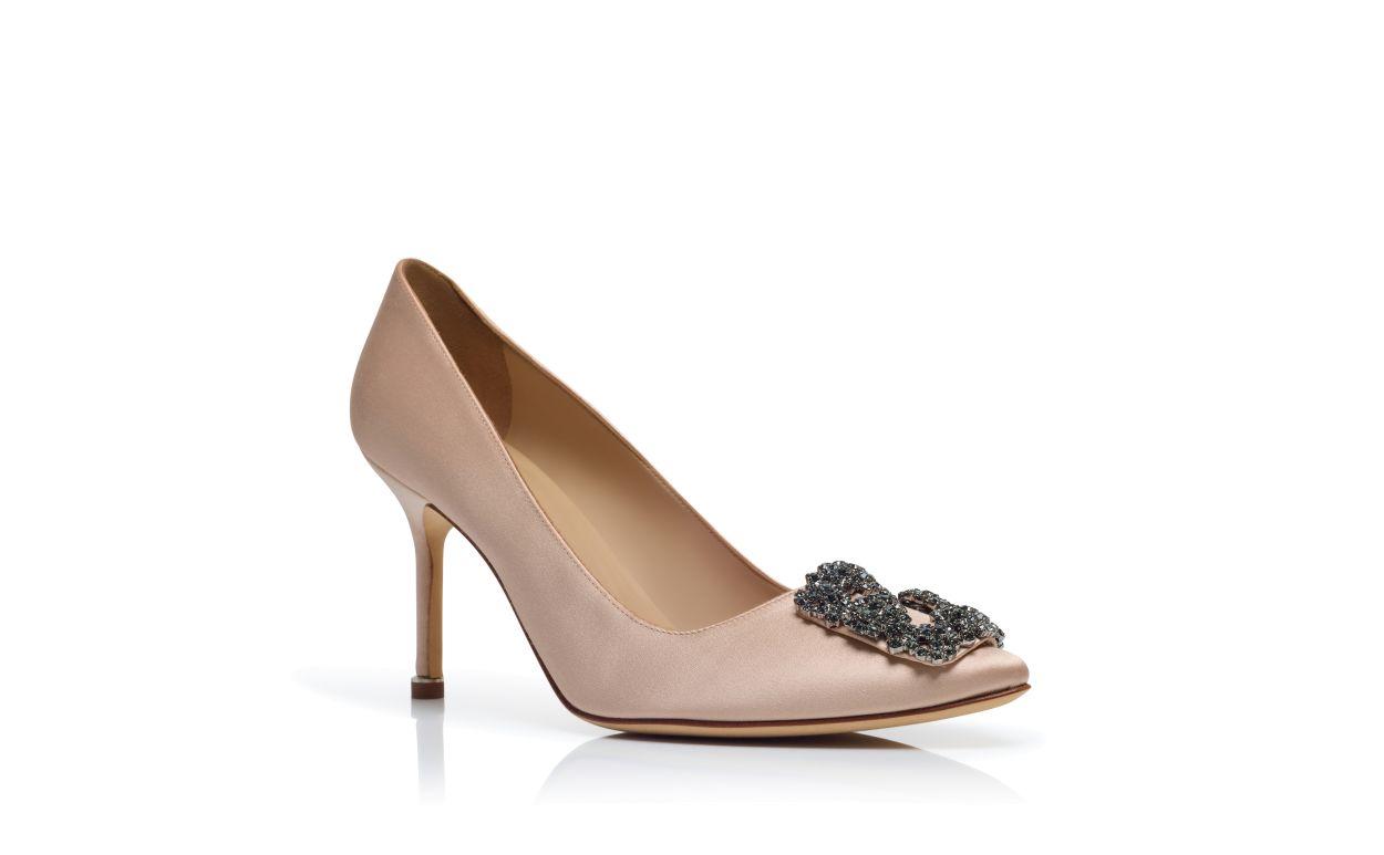 HANGISI 90 Beige Satin Jewel Buckle Pumps Product Image