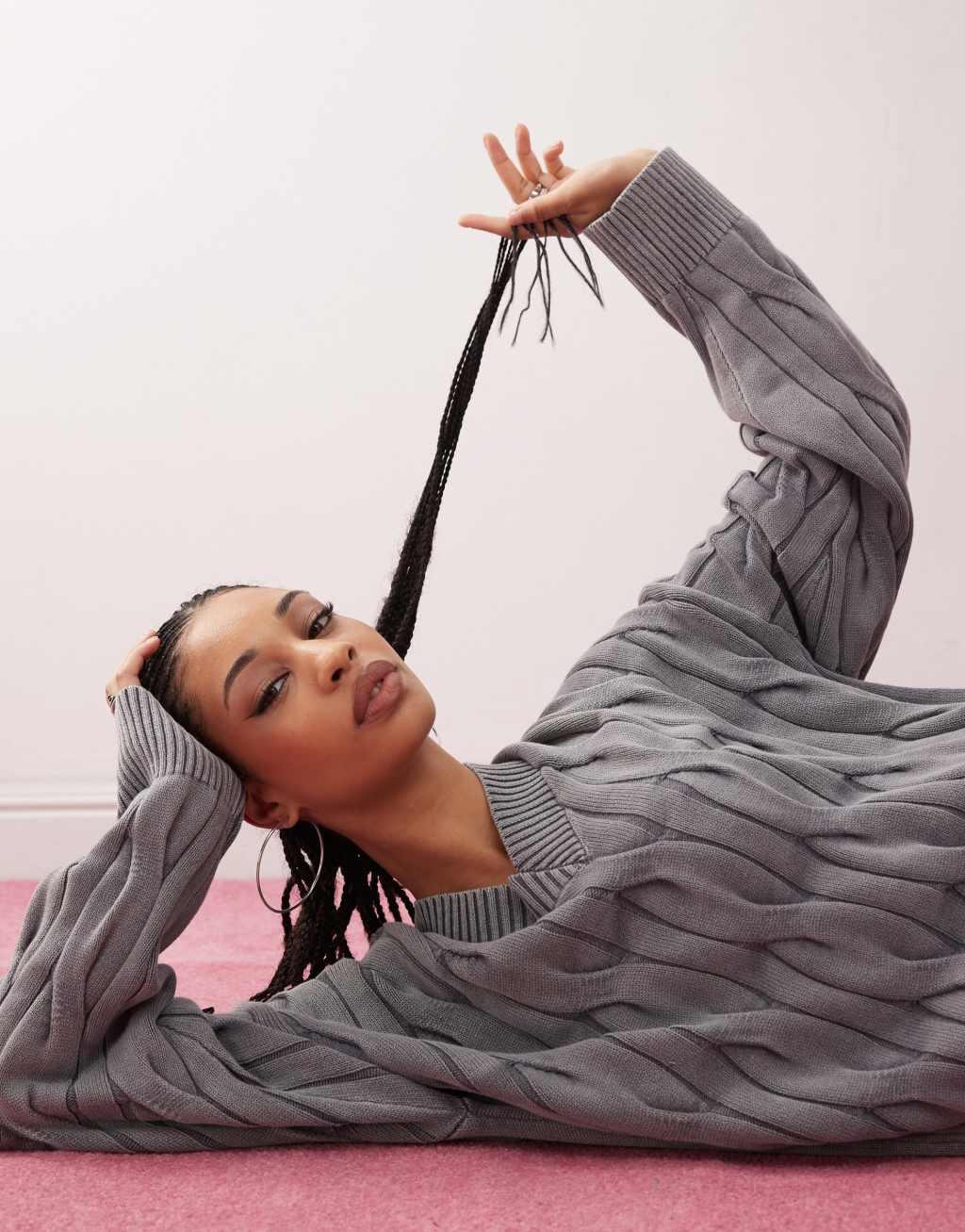 COLLUSION washed cable knit in blue Product Image