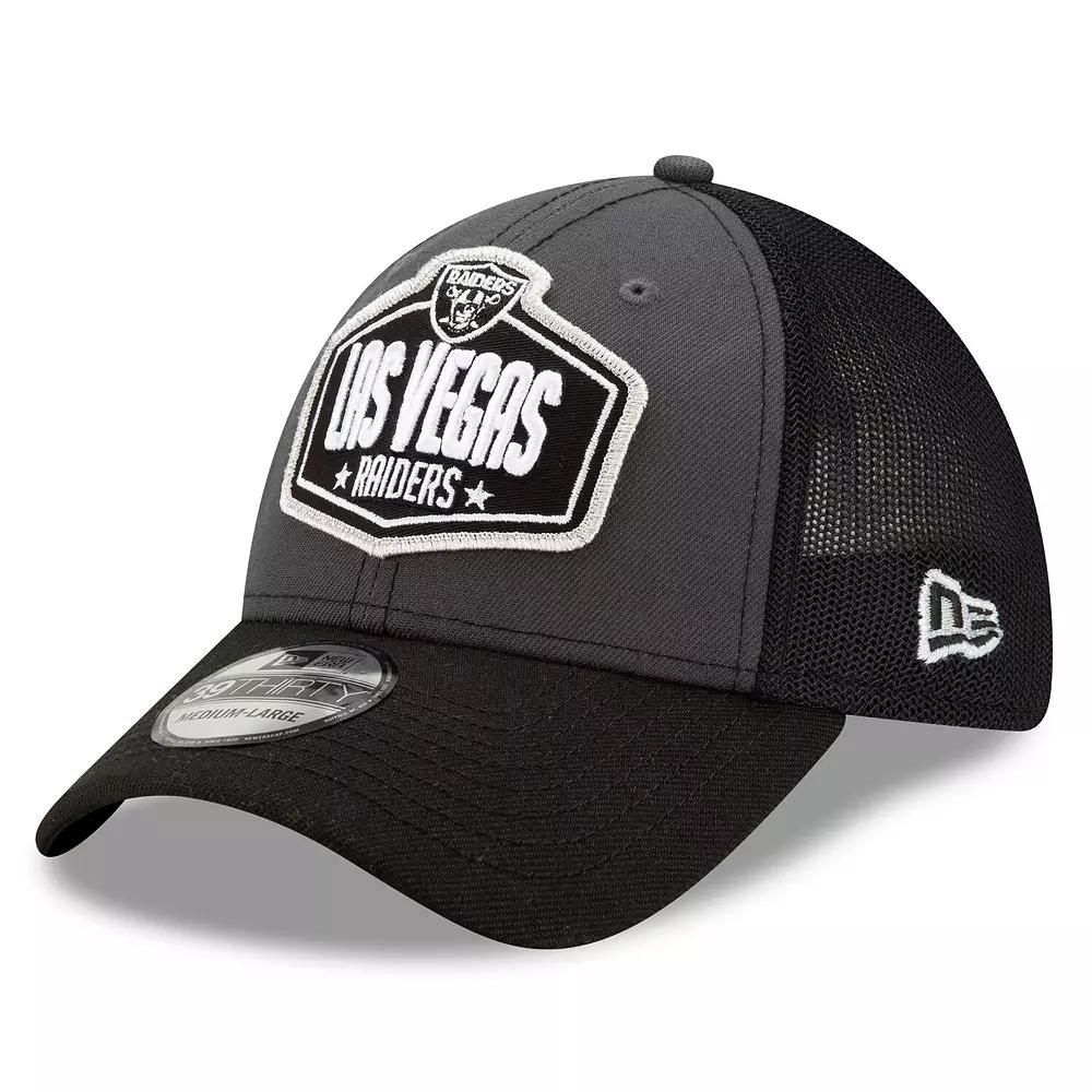 Men's New Era Graphite/Black Las Vegas Raiders 2021 NFL Draft Trucker 39THIRTY Flex Hat, Size: Small/Medium, Lvr Dark G Product Image