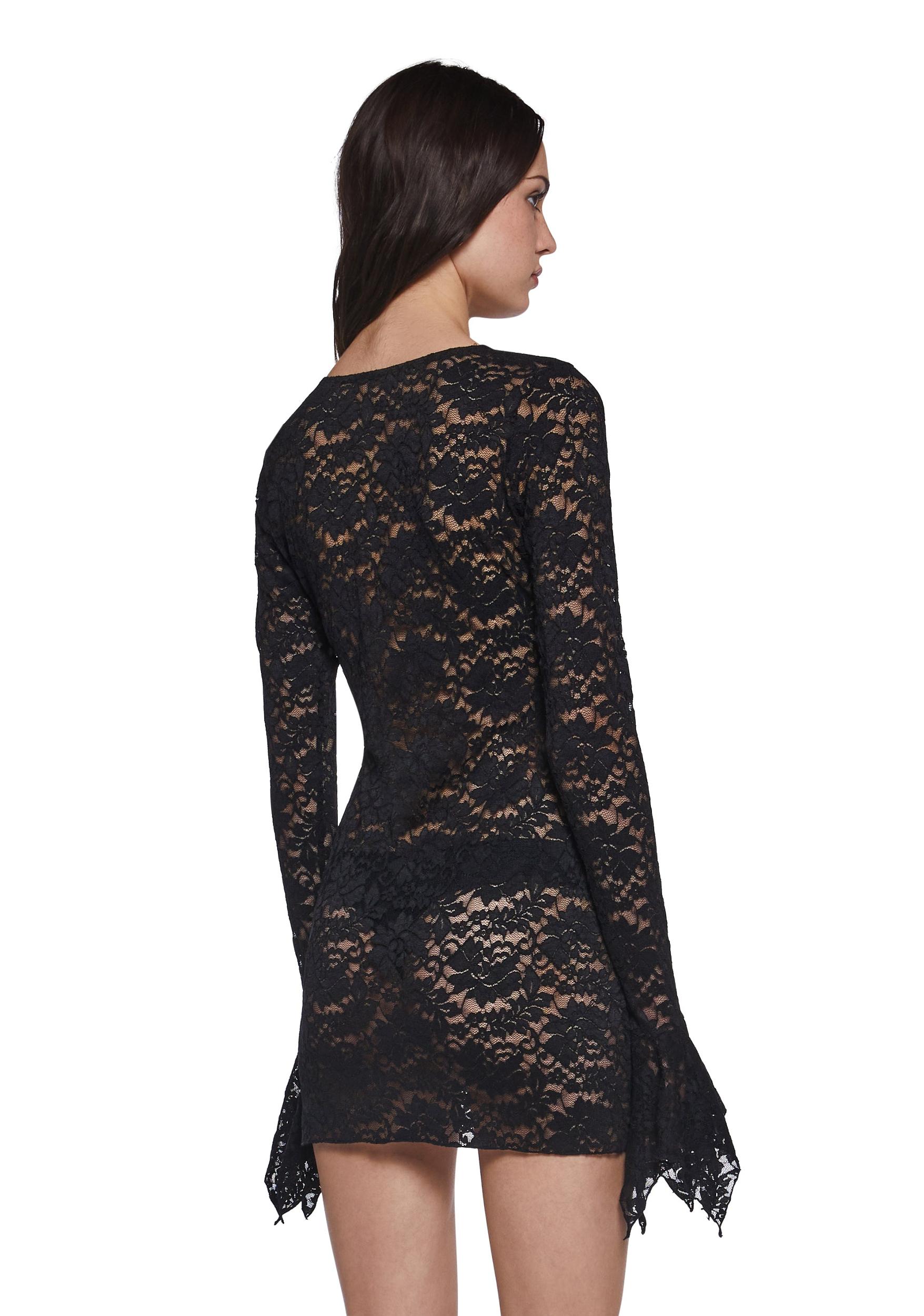 Womens Sheer Lace Sexy Mini Bodycon Dress Generation Kiss - Black Product Image