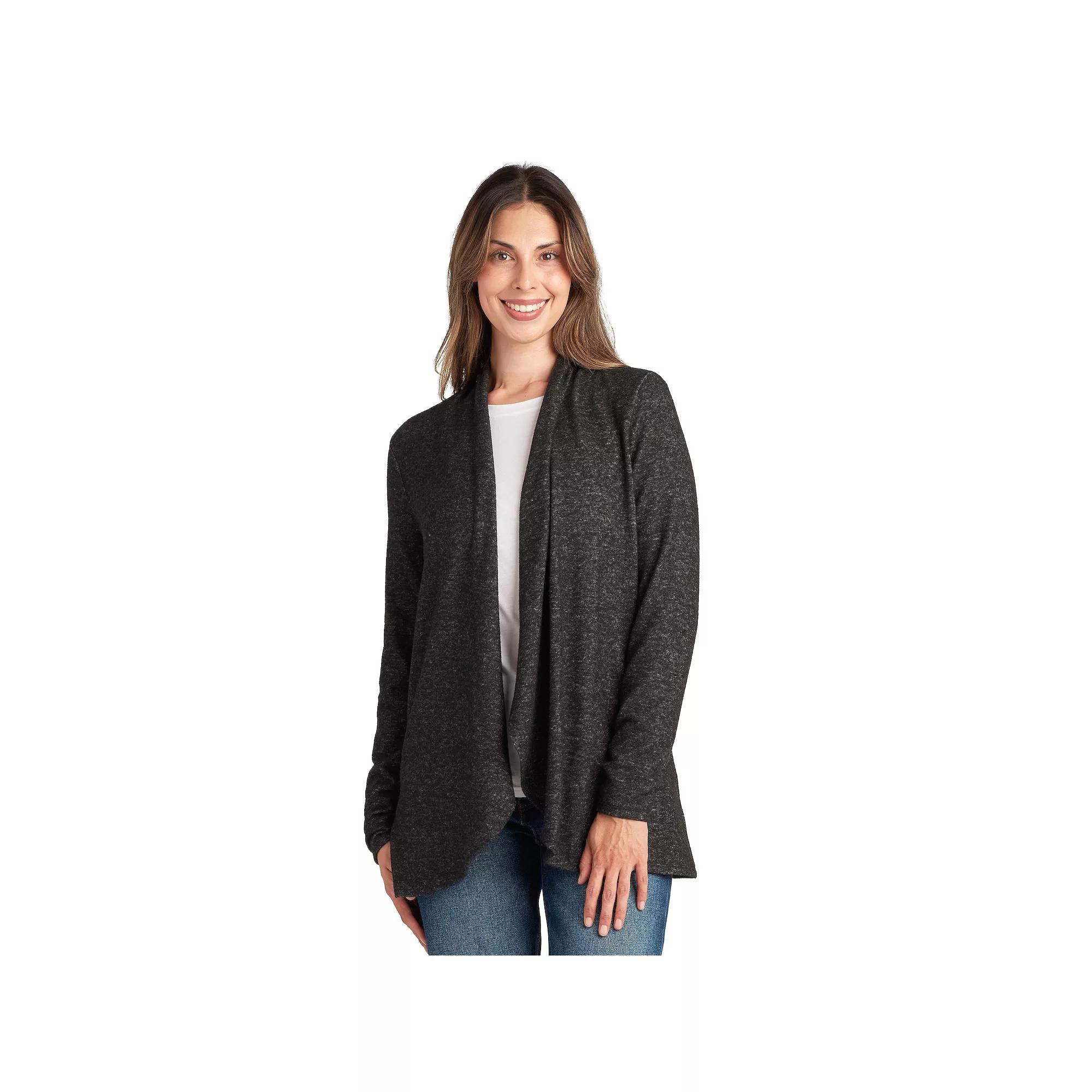Womens AGB Long Sleeve Cozy Cardigan Grey Black Product Image