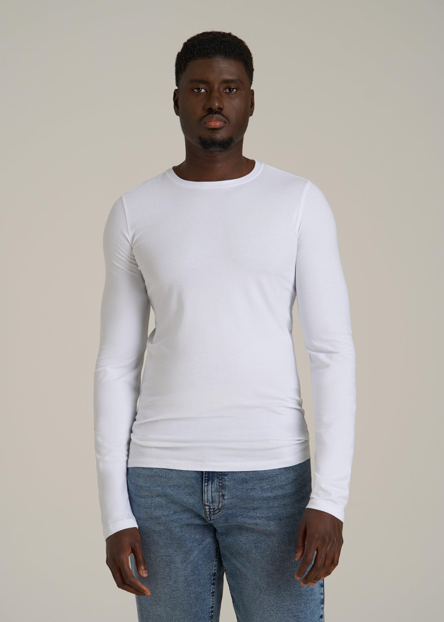 The Essential SLIM-FIT Long Sleeve Tee for Tall Men in White Male Product Image