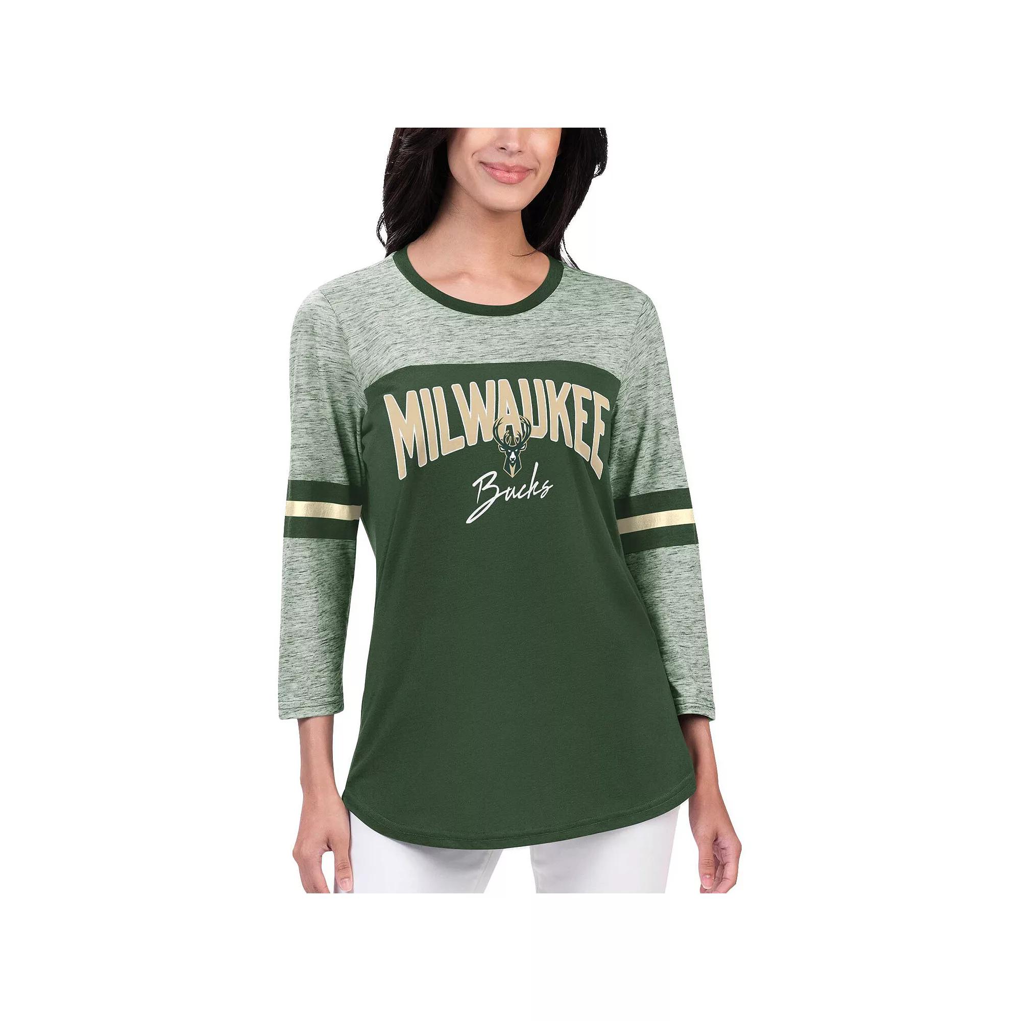 Women's G-III 4Her by Carl Banks Hunter Green Milwaukee Bucks Play the Game Three-Quarter Sleeve T-Shirt, Size: Large, Team Product Image