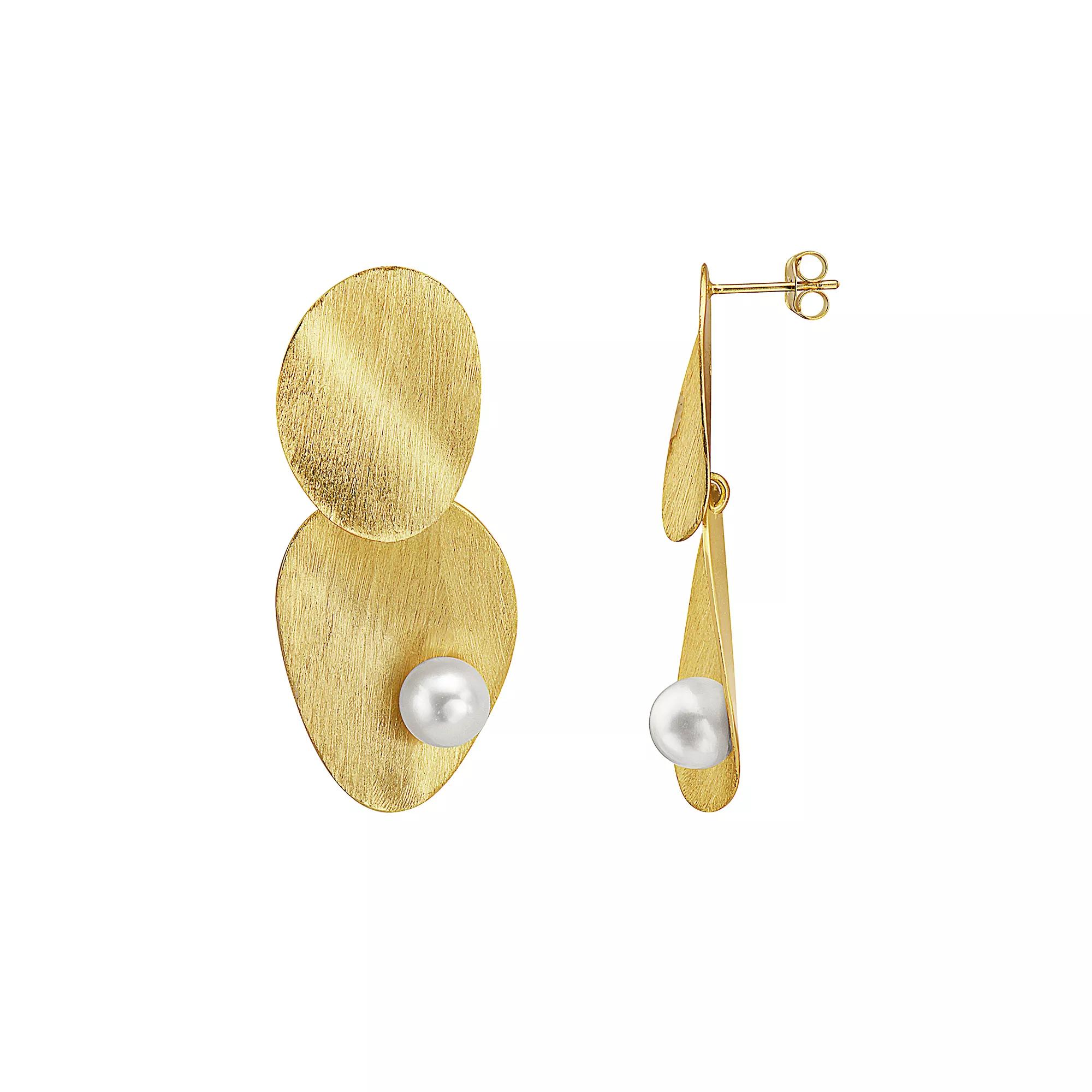 14k Gold Over Sterling Silver Freshwater Pearl Oblong Shape Drop Earrings, Womens, Gold Tone Product Image
