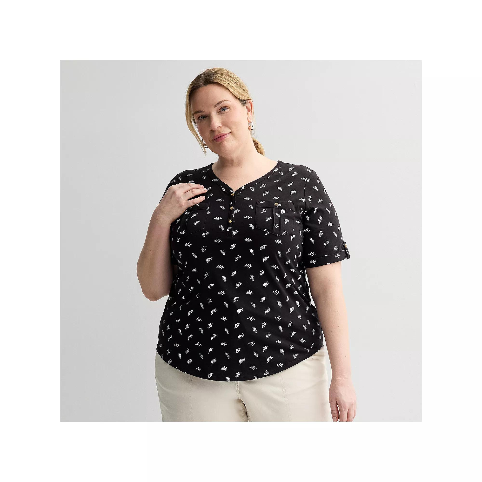 Plus Croft & Barrow® Elbow Sleeve Utility Henley Top, Women's,  Product Image
