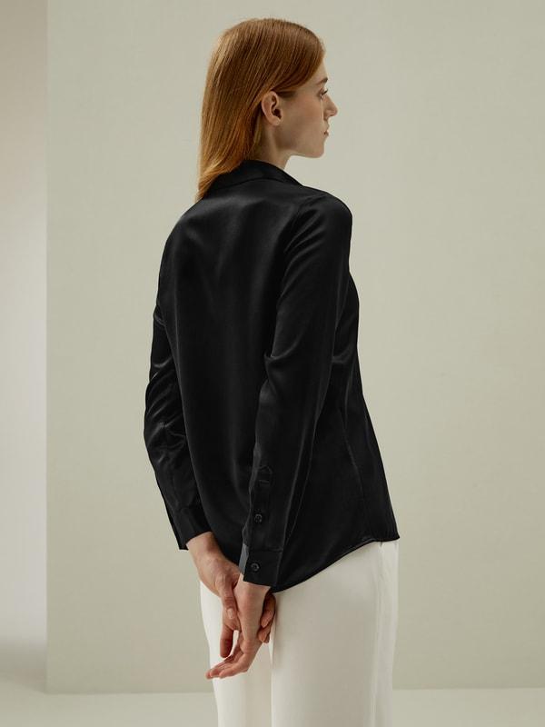 LILYSILK Silk Shirt Women - Dark Gray Mulberry Silk - Non-Toxic Dyes Concealed Mother-Of-Pearl Buttons Blouse Petite M Product Image