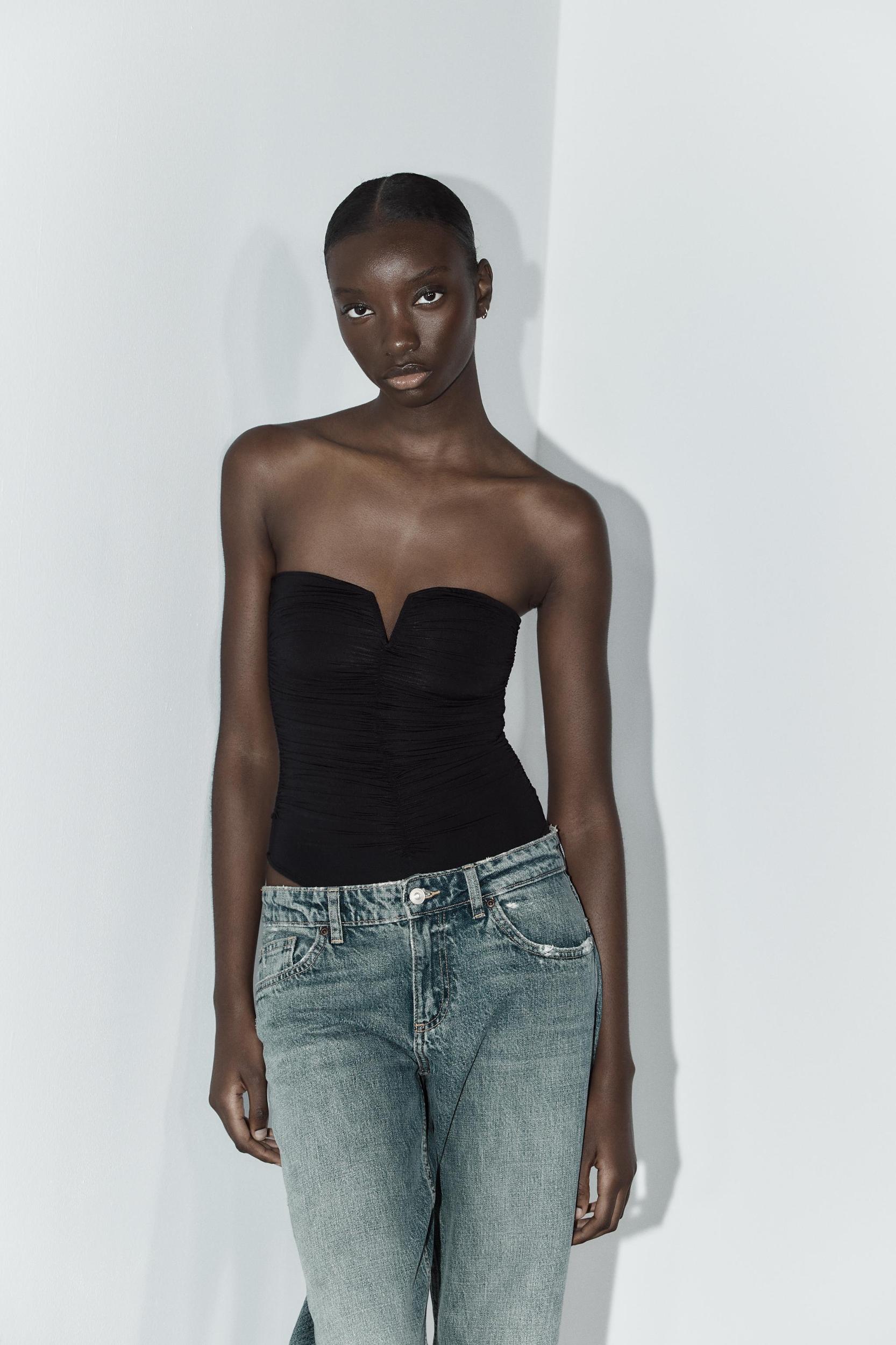 RUCHED POLYAMIDE BANDEAU BODYSUIT Product Image