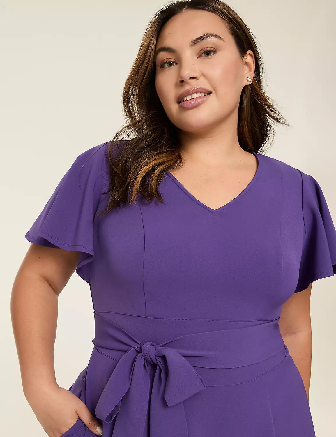 Lena V-Neck Level-Hem Midi Dress Product Image