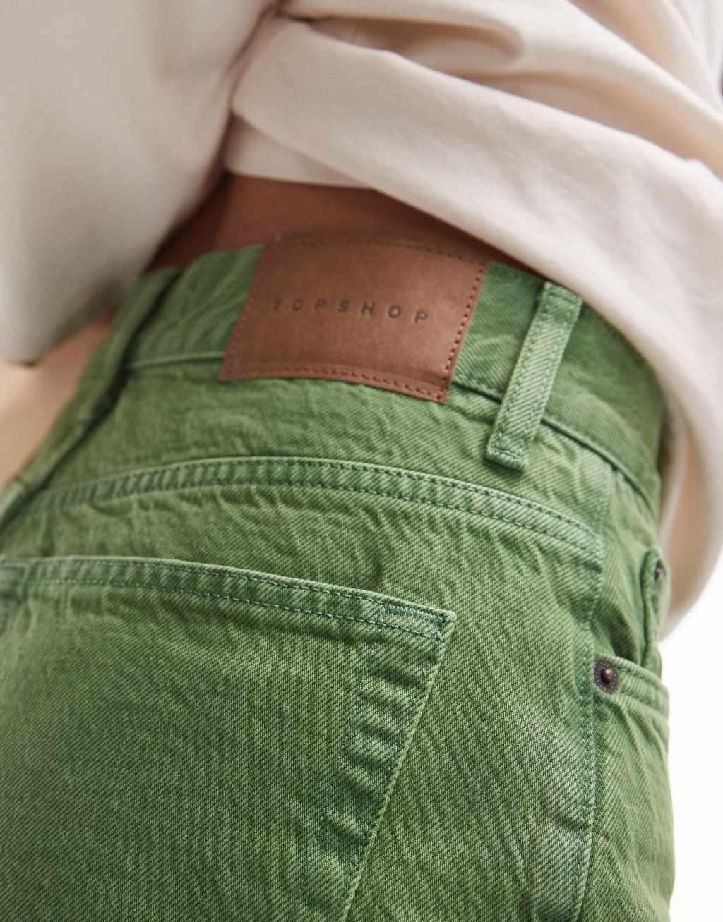 Topshop denim shorts in green Product Image