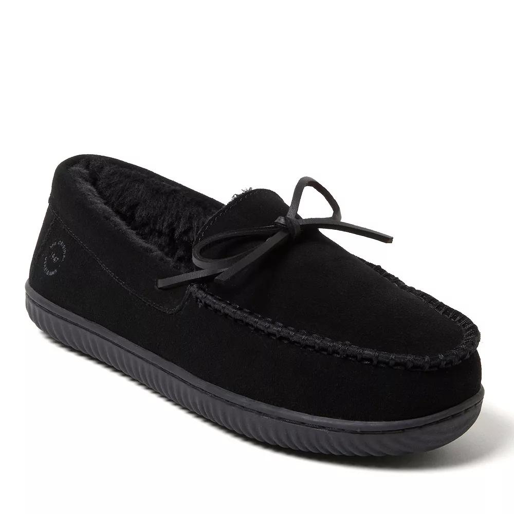 Dearfoams Douglas Men's Suede Tie Top Moccasin Slippers, Size: 9, Black Product Image