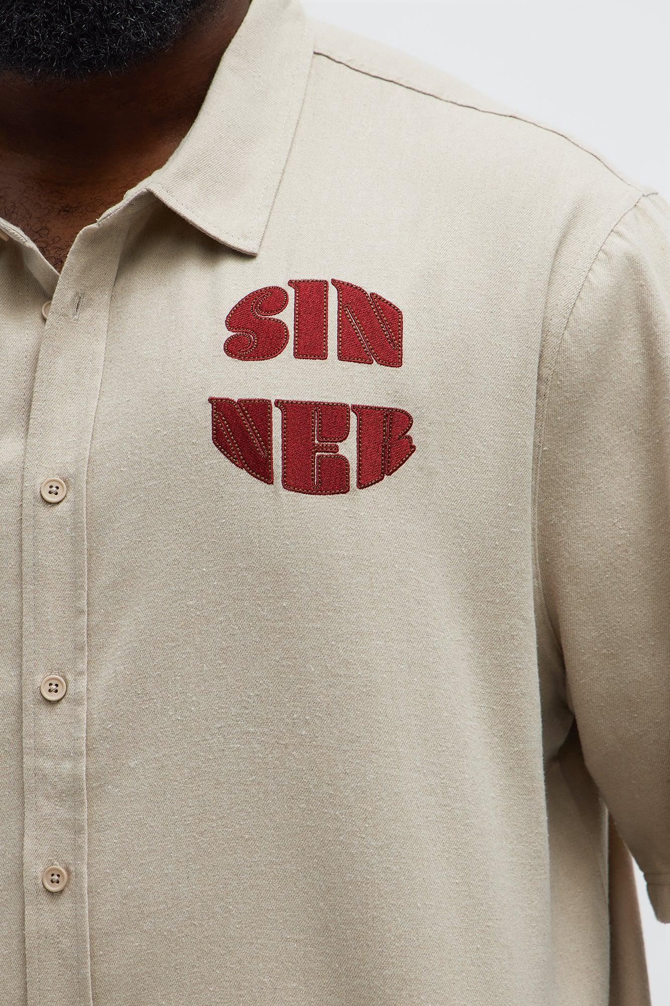 Sinner Cropped Button Up Shirt - Sand Product Image