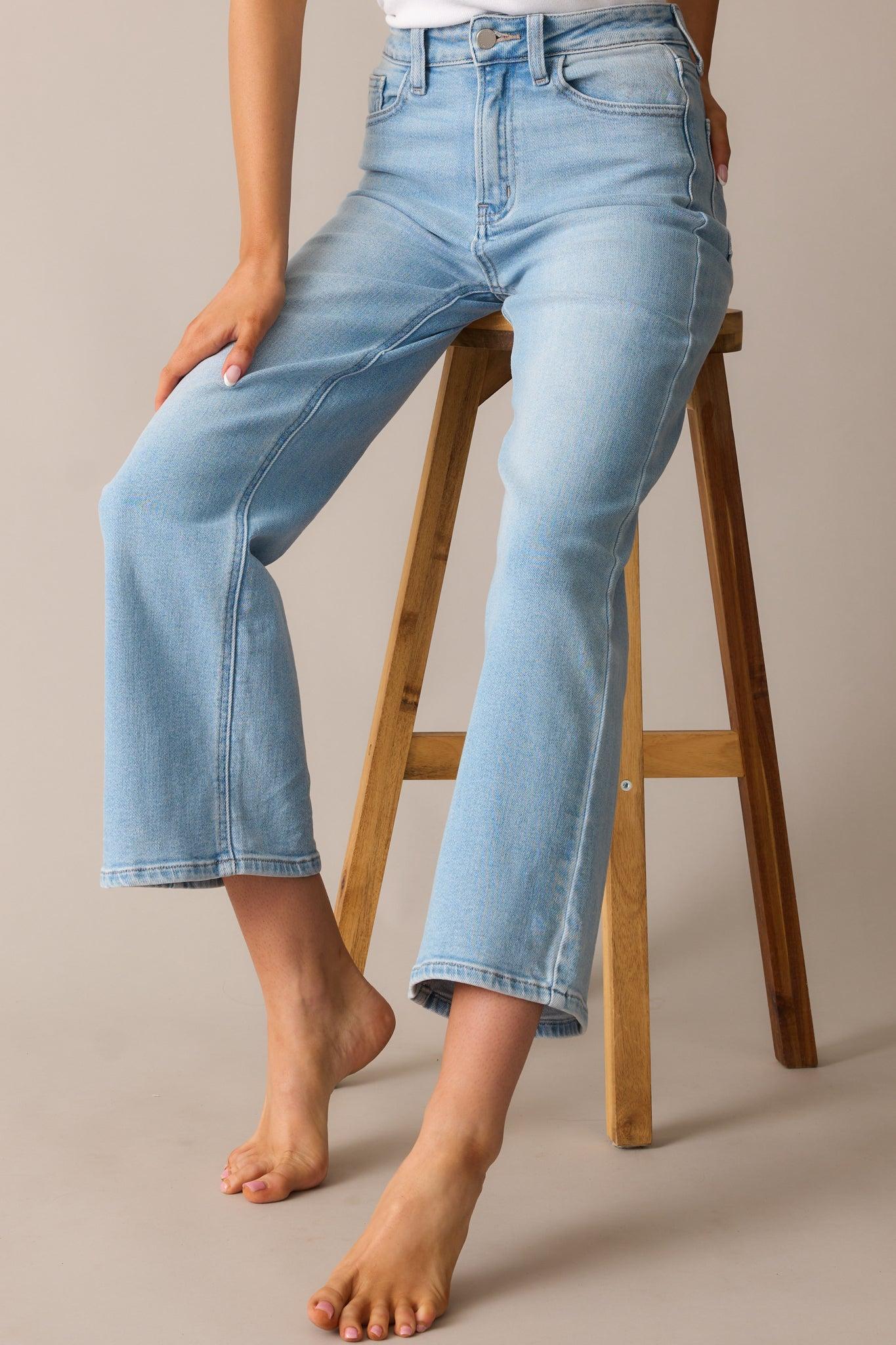 Into The Clouds Light Wash Cropped Wide Leg Jeans Product Image