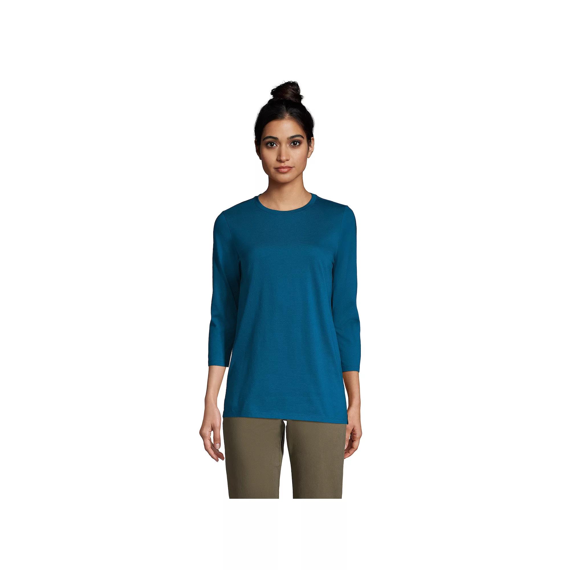 Petite Lands' End 3/4-Sleeve Supima Cotton Crewneck Tunic, Women's,  Product Image