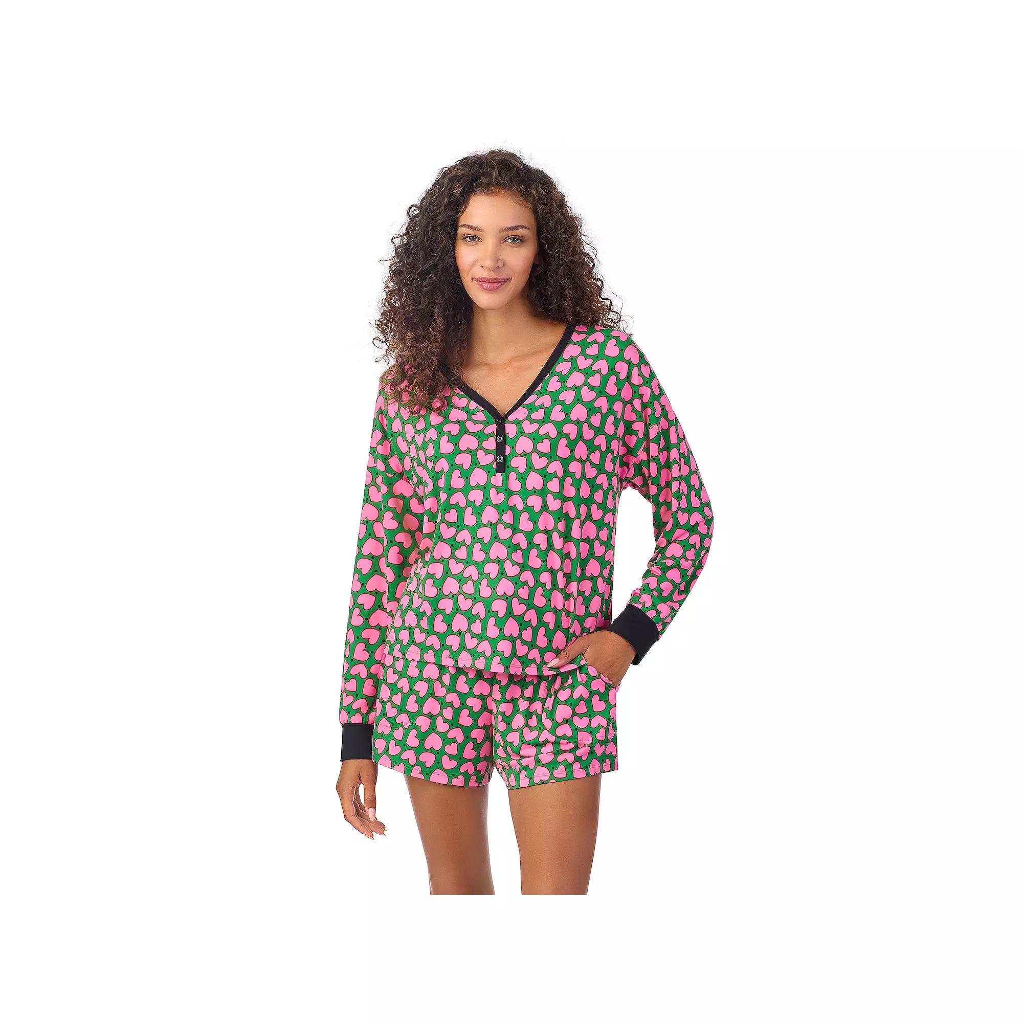 Women's Beauty Sleep Social Long Sleeve Pajama Henley and Pajama Shorts Sleep Set, Girl's, Size: XS, Sweet Valentine Product Image