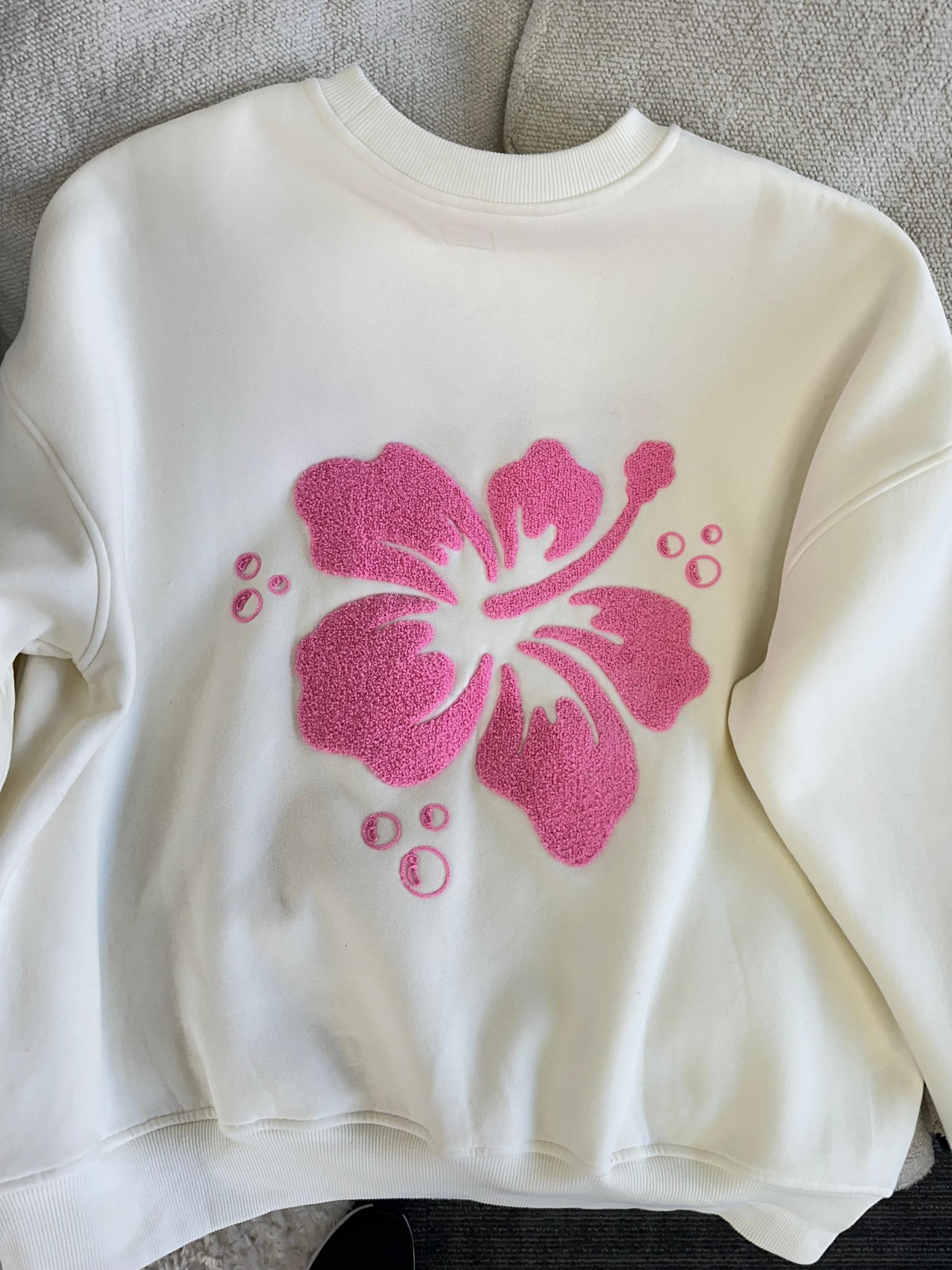 Ivory Hibiscus Flower Sweatshirt Product Image
