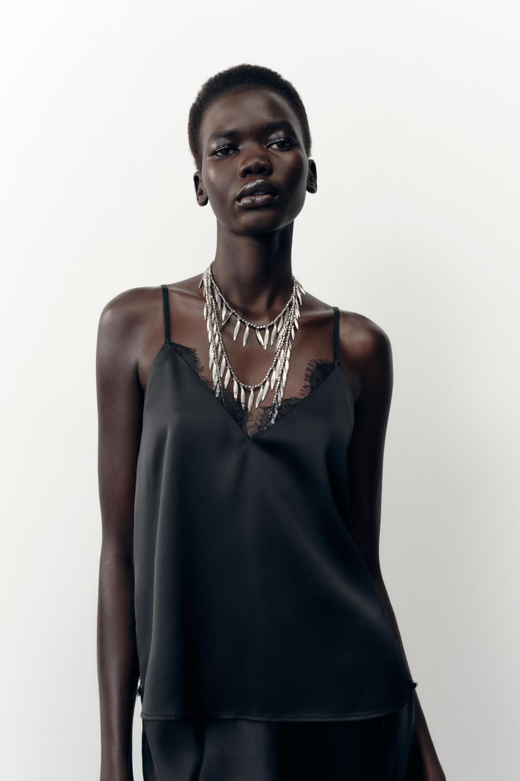 SATIN EFFECT LACE TOP Product Image