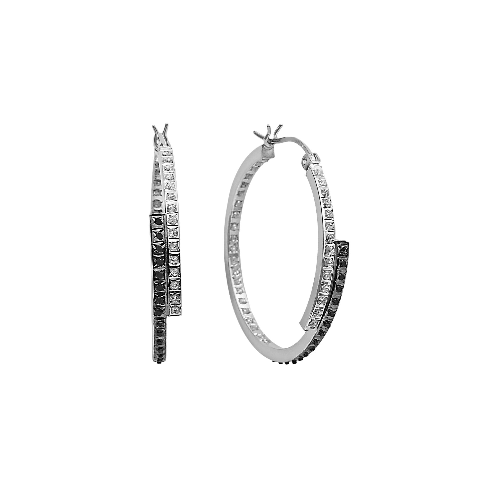 Diamond Mystique Platinum Over Silver Inside-Out Bypass Hoop Earrings, Women's, Black Product Image