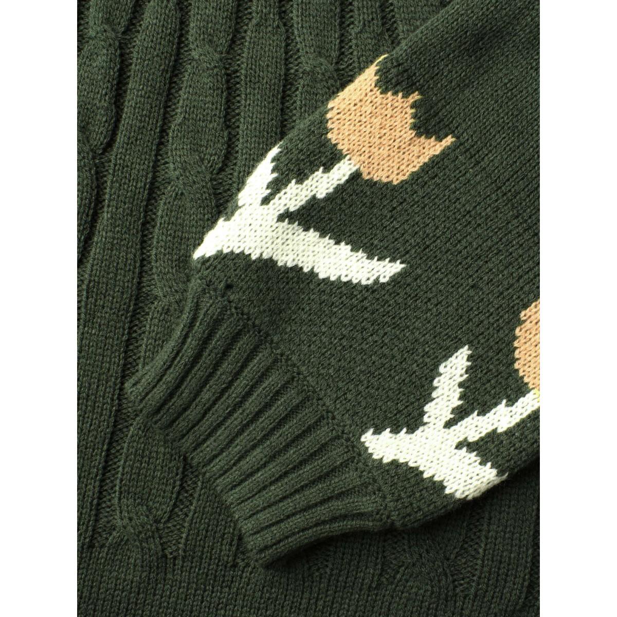 Plus Size Cable Knit Floral Ribbed Hem Pullover ArmyGreen Women Casual Loose Long Sleeve Round Neck Everyday Pullovers BloomChic 12/L Product Image