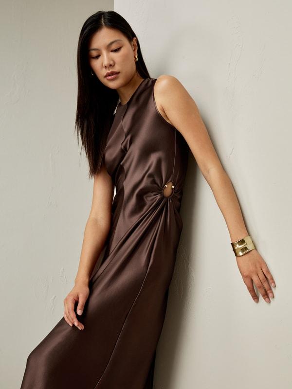 Sleeveless A-line Silk Dress Product Image
