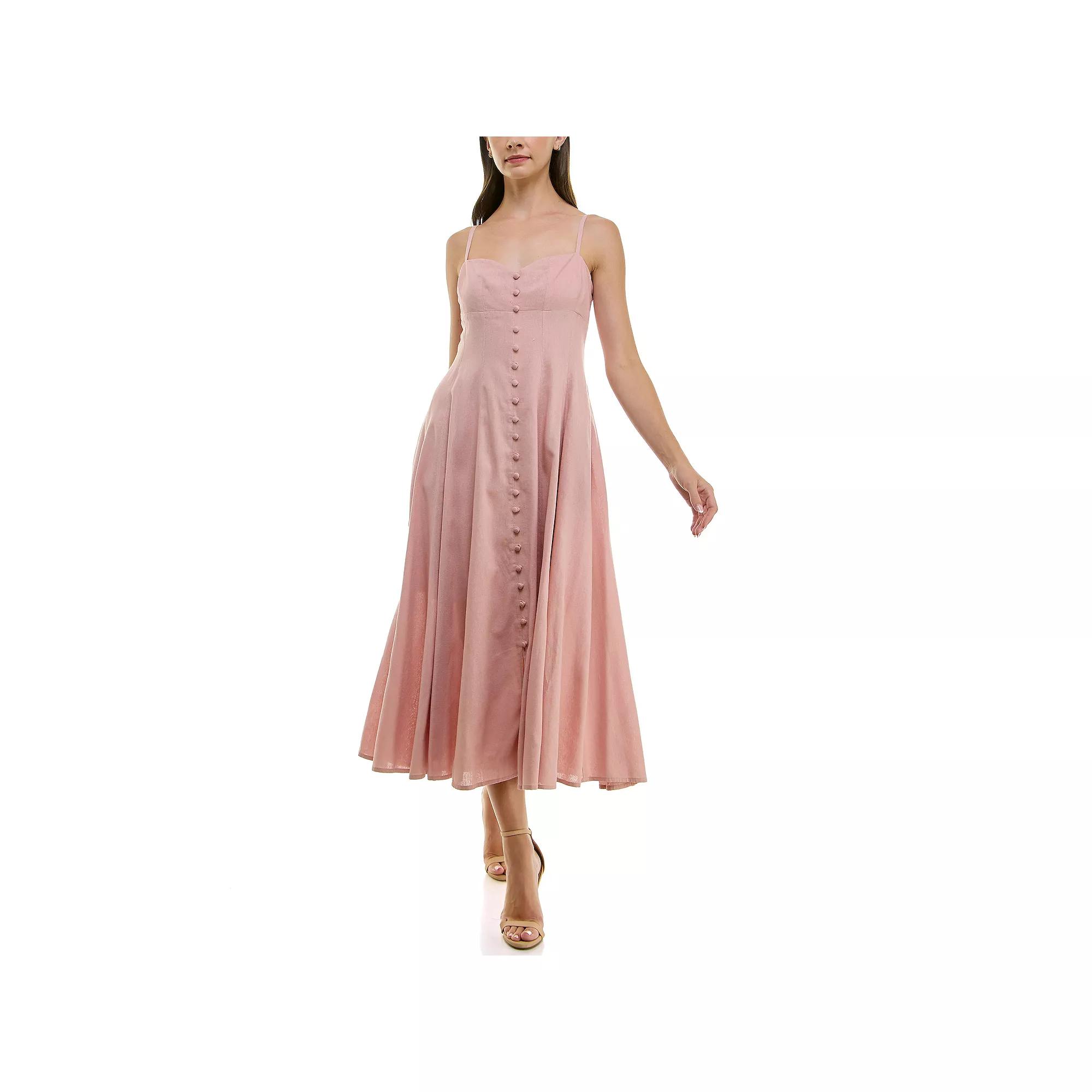 Women's Taylor Linen Fit And Flare Midi Dress, Size: 4, Dusty Pink Product Image